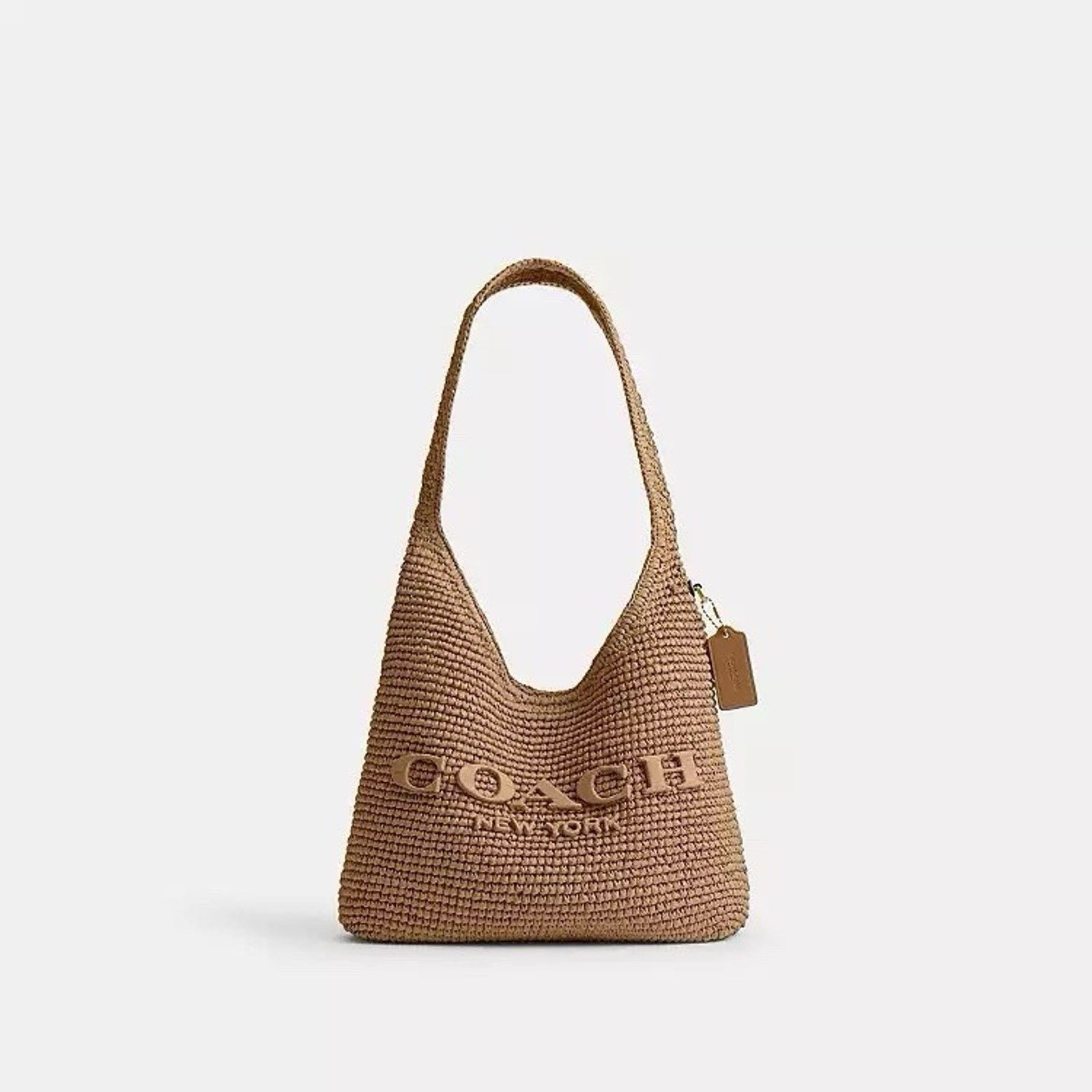 Coach NWT COACH Brooklyn 28 Straw Shoulder Bag CDU75 Brass/Natural Size ONE SIZE - 6 Thumbnail