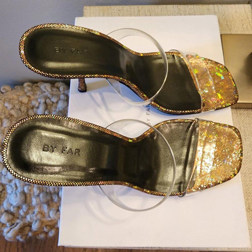 By Far BY FAR Clara Disco Bronze Hologram Leather Slide Sandal Size US 7.5 / IT 37.5 - 6 Thumbnail