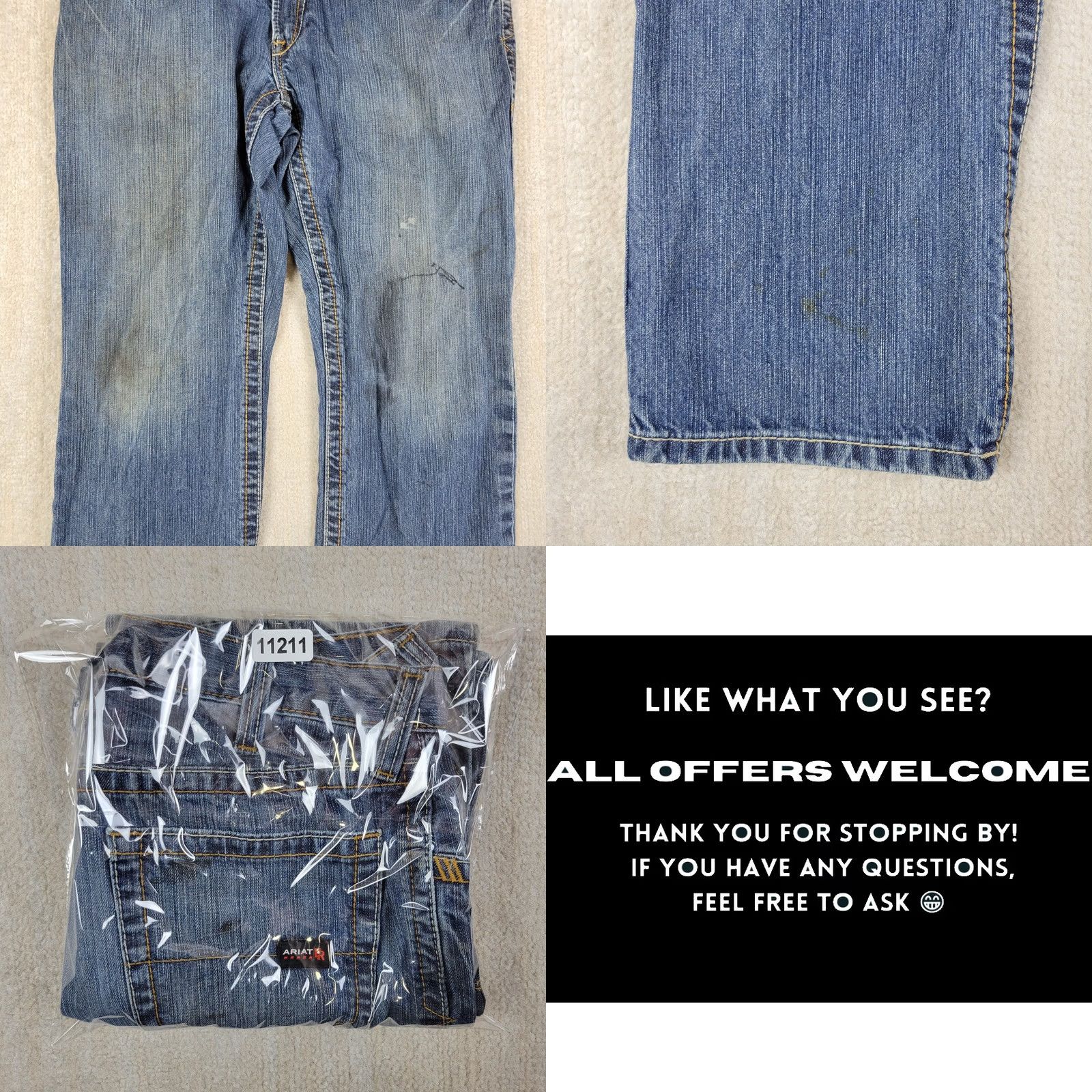 Ariat Jeans Men 34x30 Blue M4 Burn Flame-Resistant Distressed