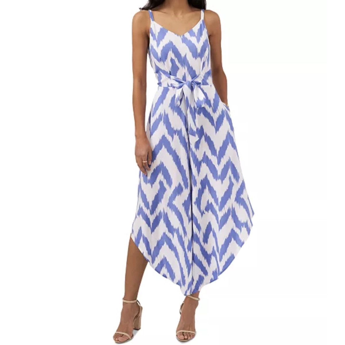 Macys MSK, Chevron Printed, Tie-Front Genie-Leg Midi Jumpsuit Size 30" / US 8 / IT 44 - 6 Thumbnail