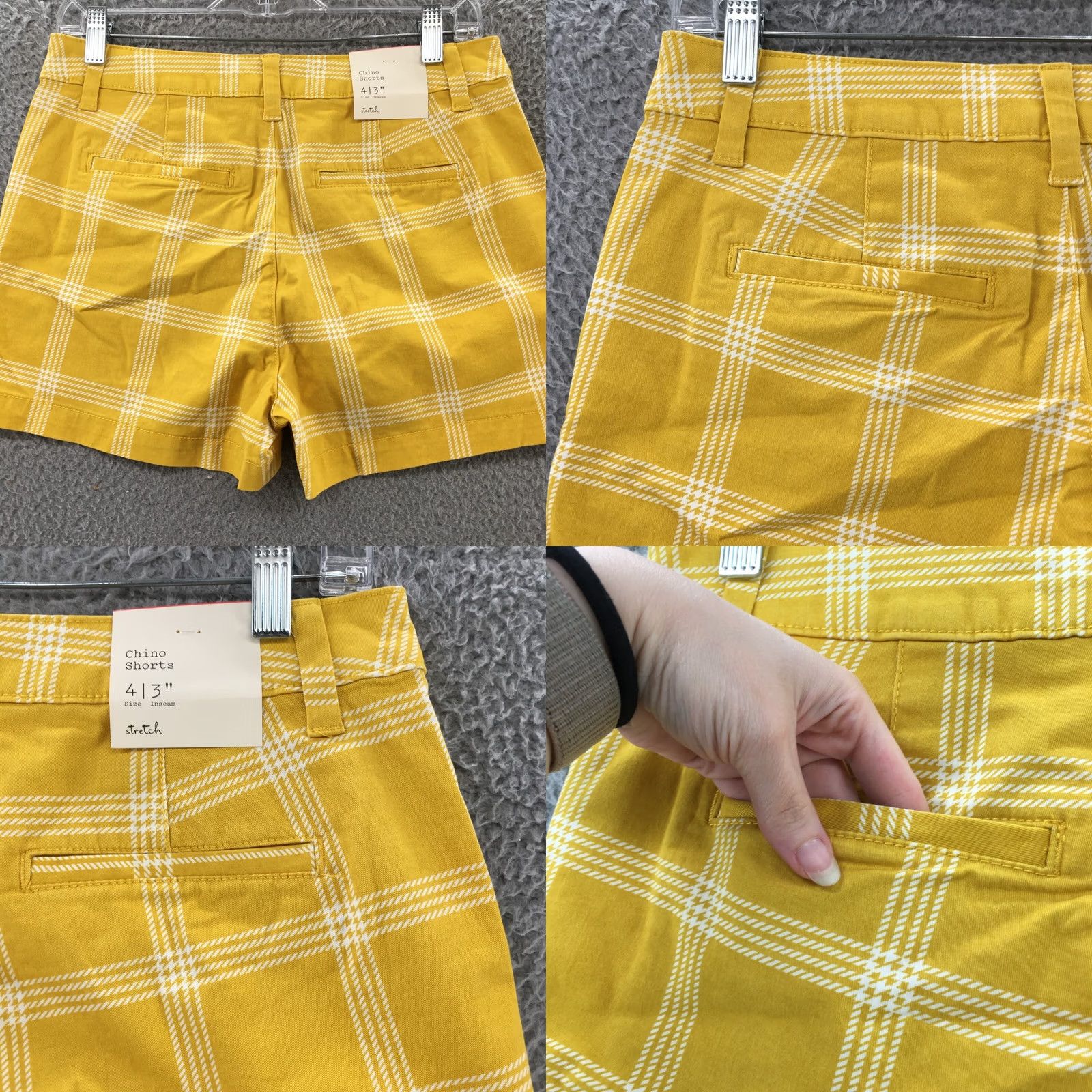 Vintage A New Day Shorts Womens 4 Yellow Chino Actual 30x3 Mid Rise Plaid Zip Fly Size 27" / US 4 / IT 40 - 9 Thumbnail