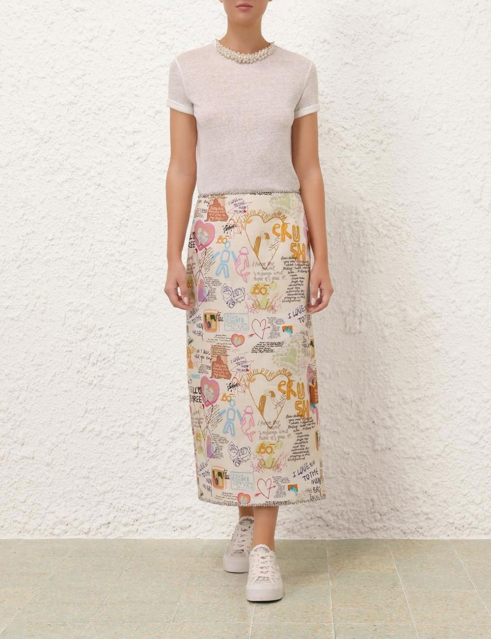 Zimmermann oc11z0925 Crush Embellished Midi Skirt in Multicolor Size 26" / US 2 / IT 38 - 2 Thumbnail