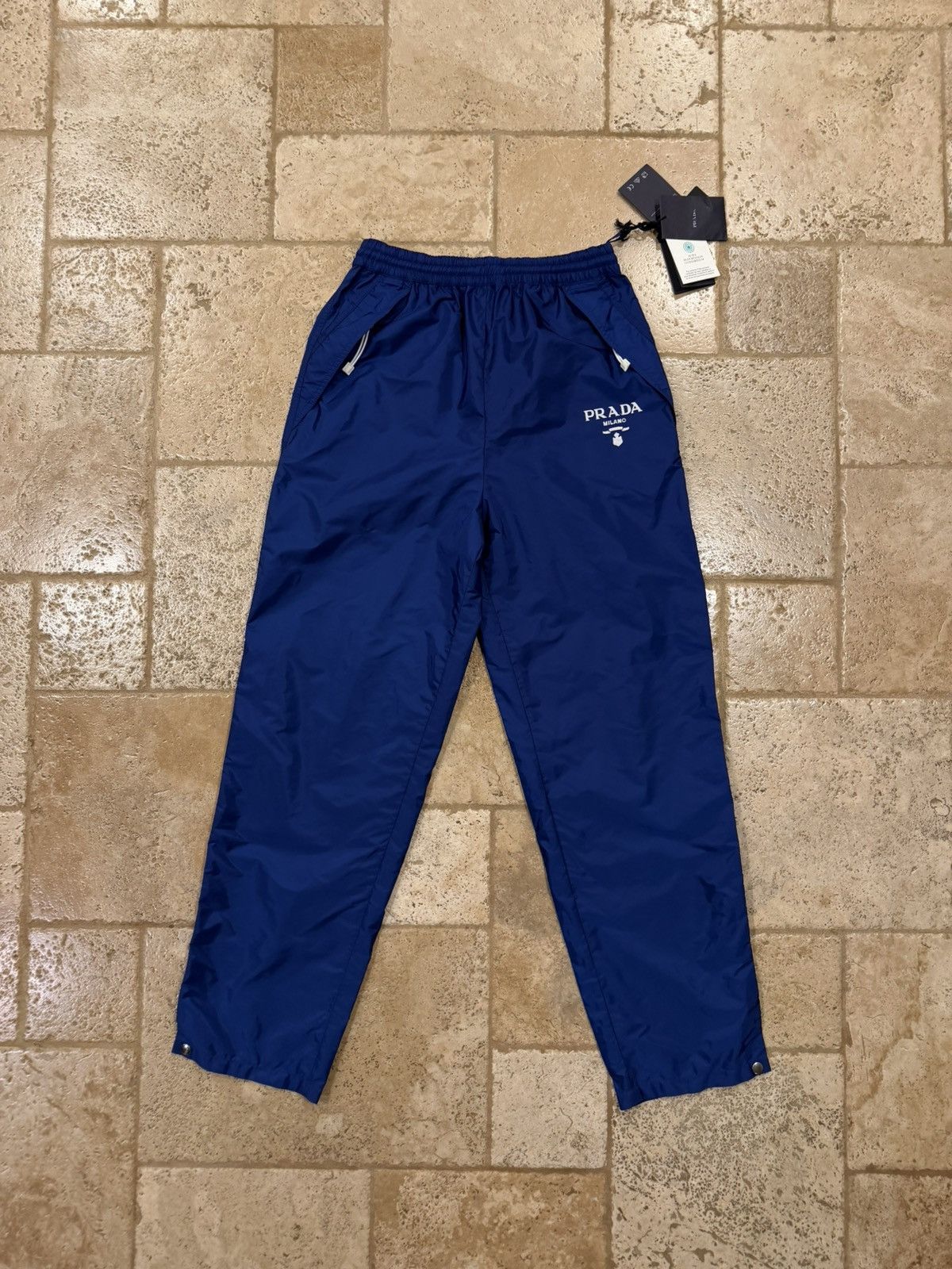 Prada Prada Re-Nylon Logo-Print Blue Snap Bottom Track Pants Size 27" / US 4 / IT 40 - 6 Thumbnail