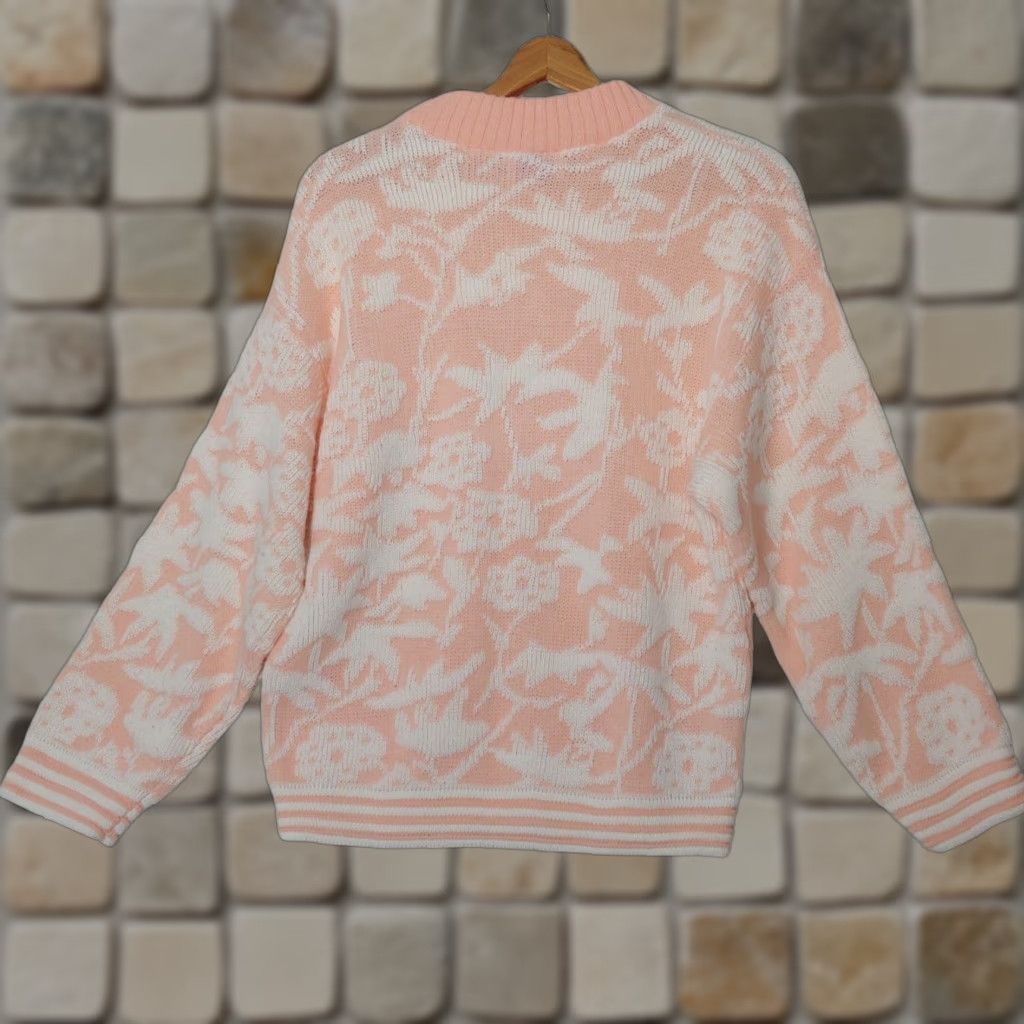Vintage VINTAGE Arielle Sweater Women M Pink White Floral High Neck Cottagecore Pullover Long Sleeve Knit Size M / US 6-8 / IT 42-44 - 1 Thumbnail