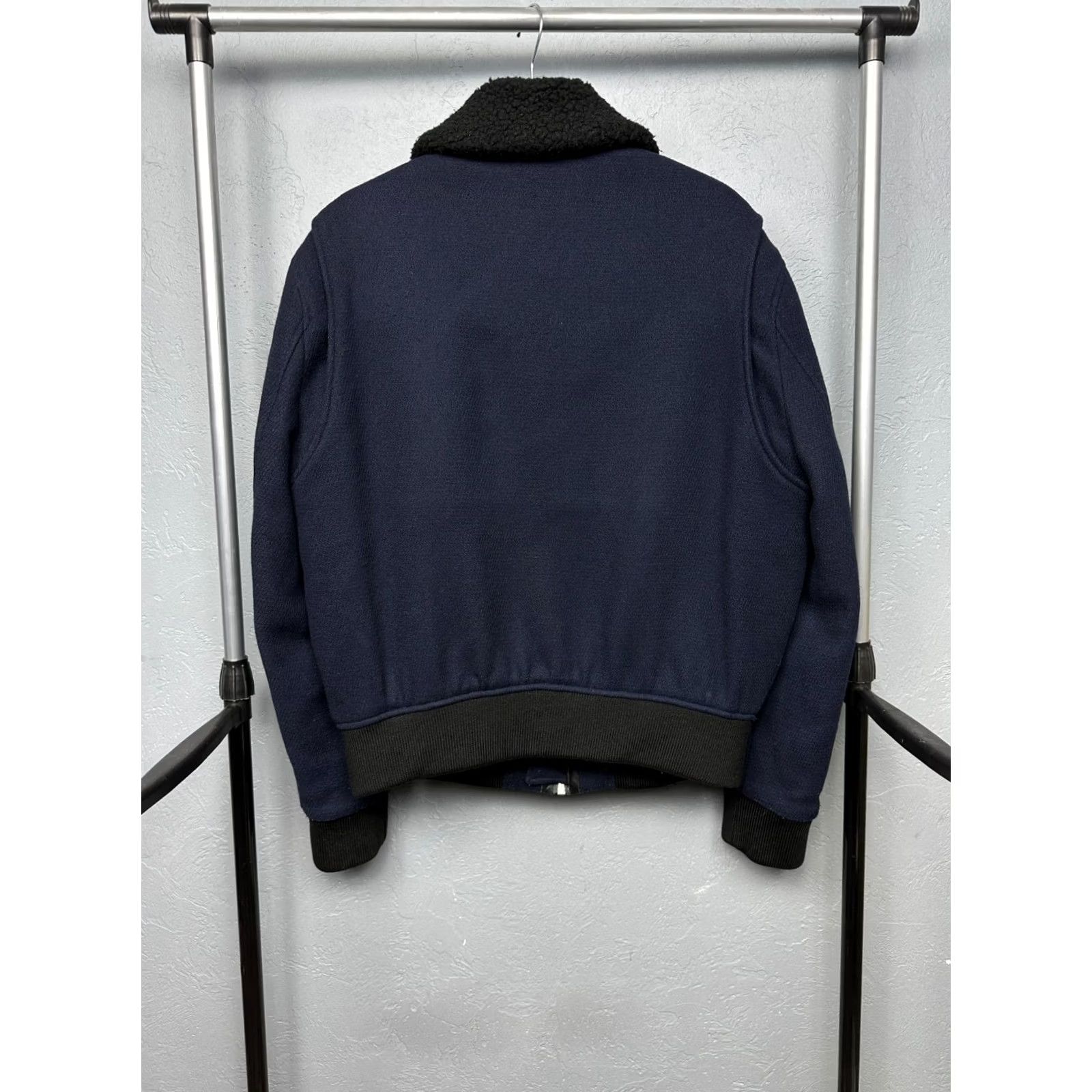 The Kooples The Kooples Navy Wool Bomber Jacket Leather Trim Fur Collar Jacket L Mens Size US L / EU 52-54 / 3 - 7 Thumbnail