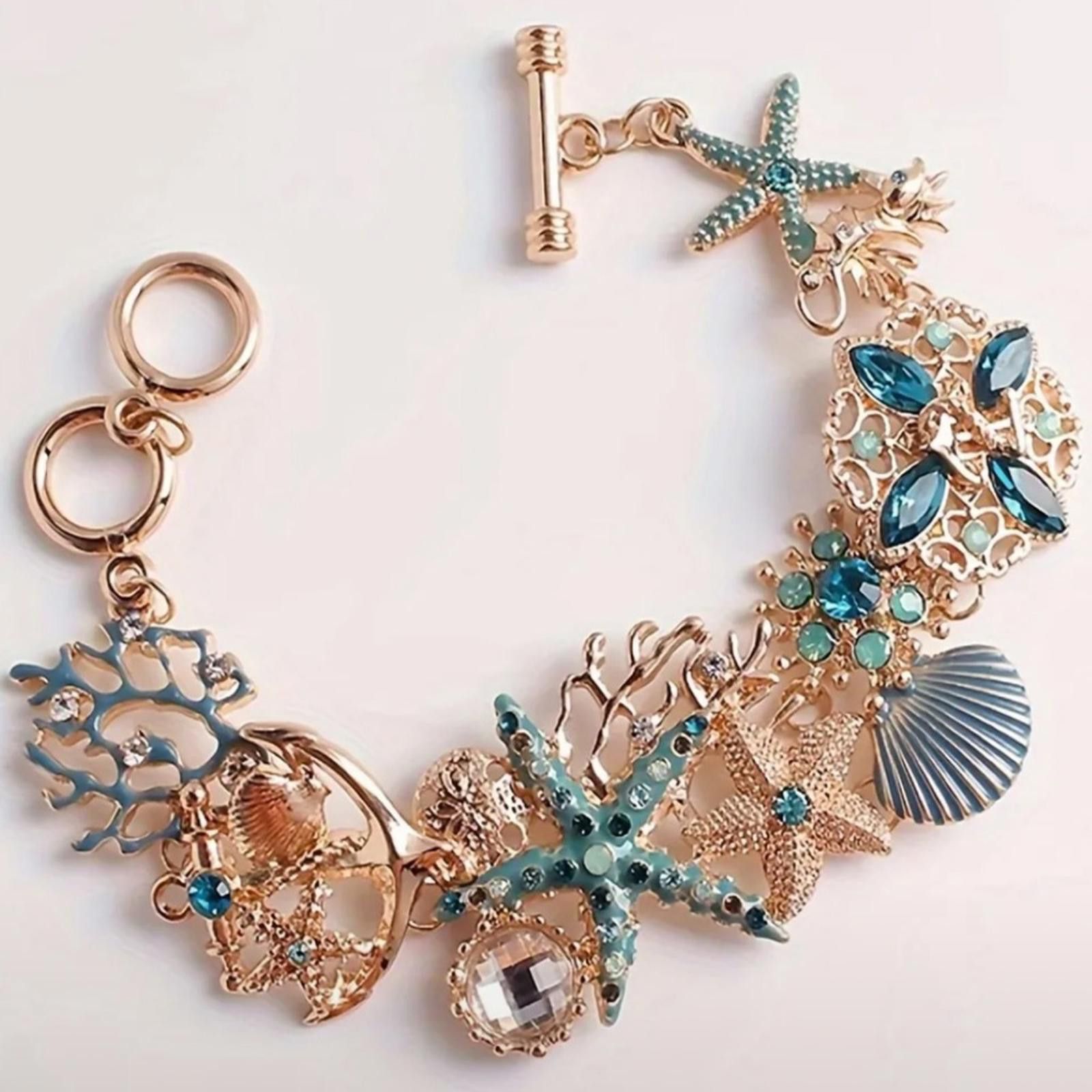 Designer Gold And Blue Ocean-Themed Bracelet NWT Size ONE SIZE - 3 Thumbnail
