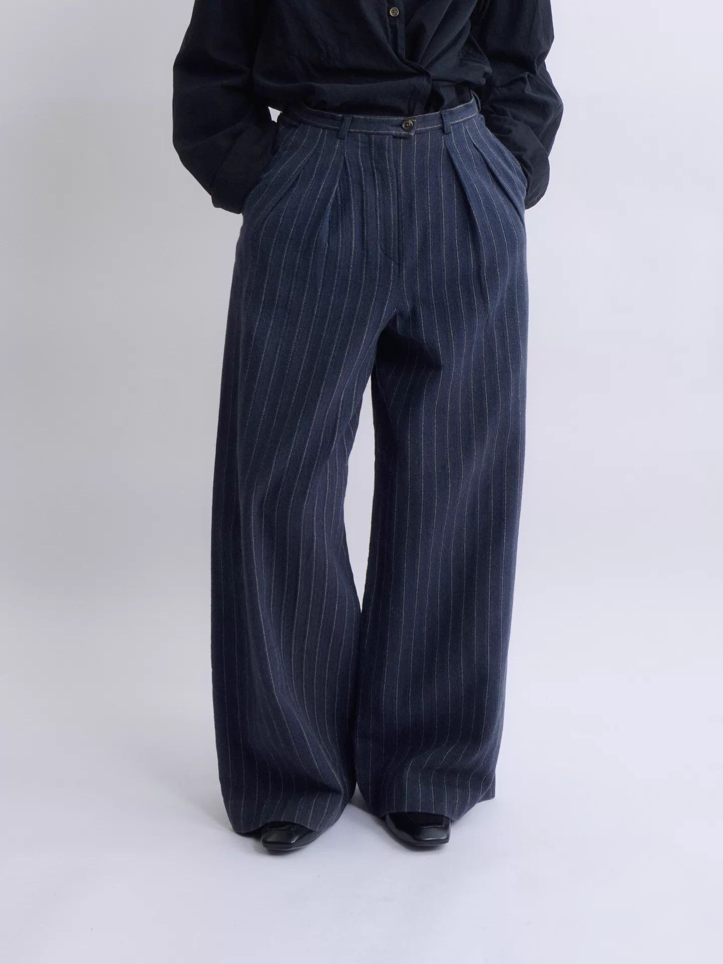 Kenzo KENZO 80s women's Navy Striped Wool Wide Leg Pants Size 26" / US 2 / IT 38 - 1 Thumbnail