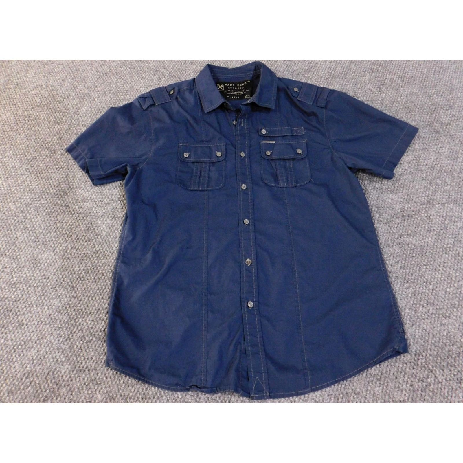Epaulet Marc Ecko Cut & Sew Shirt Mens Large Navy Short Sleeve Button Epaulet Pockets Size US L / EU 52-54 / 3 - 2 Thumbnail