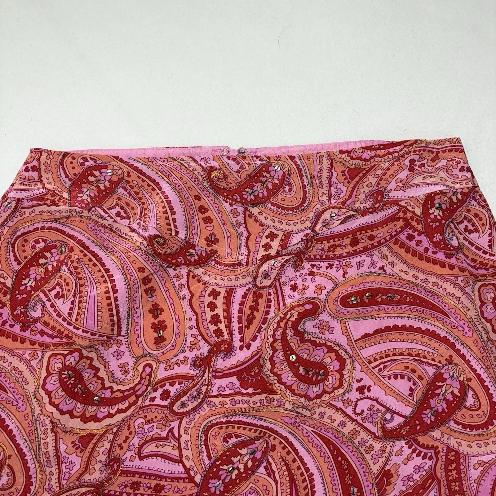 Other Worthington 14 Silk Mini Pencil Skirt Pink Paisley Slit Back Size 36" / US 14 / IT 50 - 2 Thumbnail