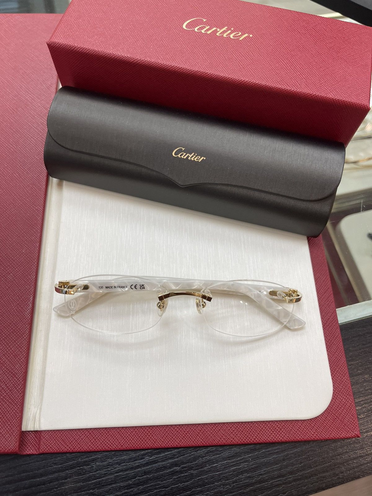 Cartier Cartier White Acetate Glasses Rimless C Decor White Size ONE SIZE - 7 Thumbnail