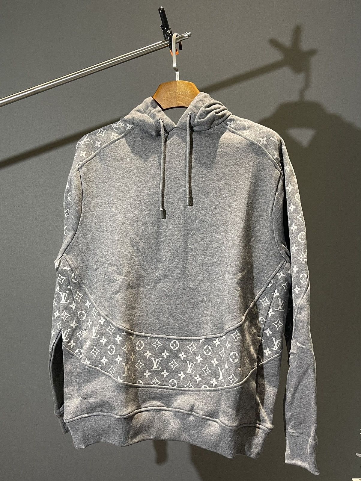 image of Louis Vuitton Lv Monogram Circle Cut Grey Hoodie, Men's (Size XL)