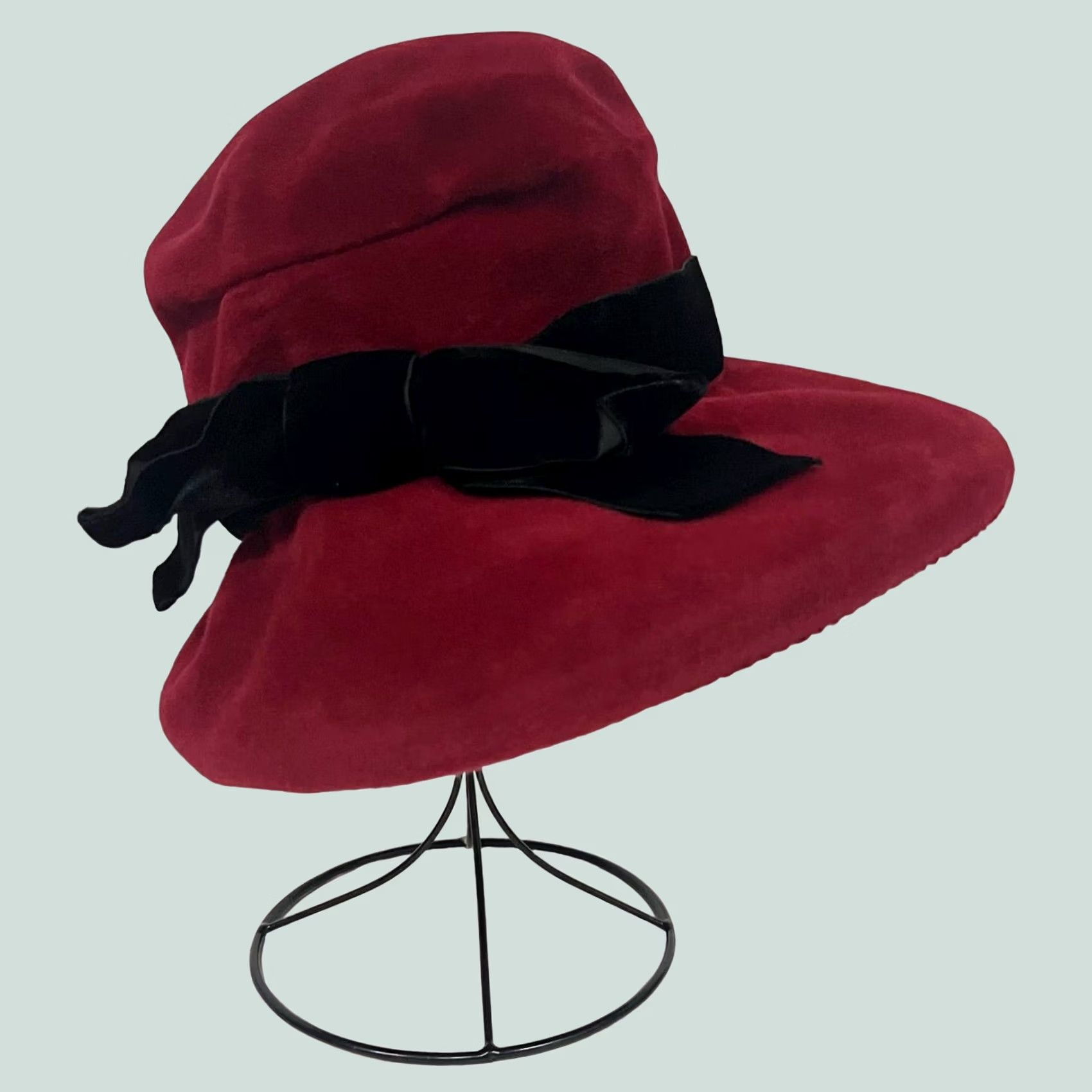Borsalino VINTAGE Borsalino Hat Women’s Velvet Red Black Bucket One Size Red Womens Bucket Hat Velvet 21” circumference Size ONE SIZE - 1 Thumbnail
