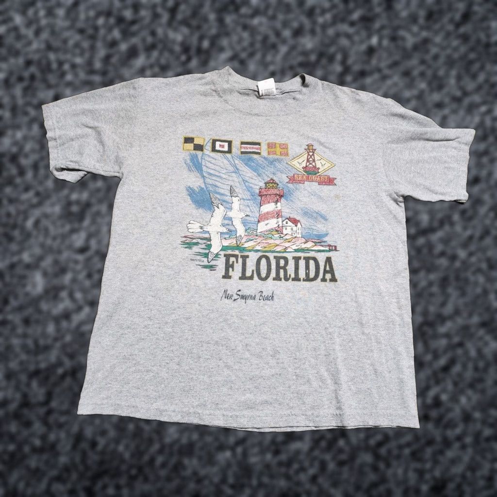 Anvil VINTAGE Men’s T-Shirt New Smyrna Beach Florida Souvenir Short Sleeve Crew Neck Gray Cotton 80s 90s Travel Mens Size US M / EU 48-50 / 2 - 1 Thumbnail