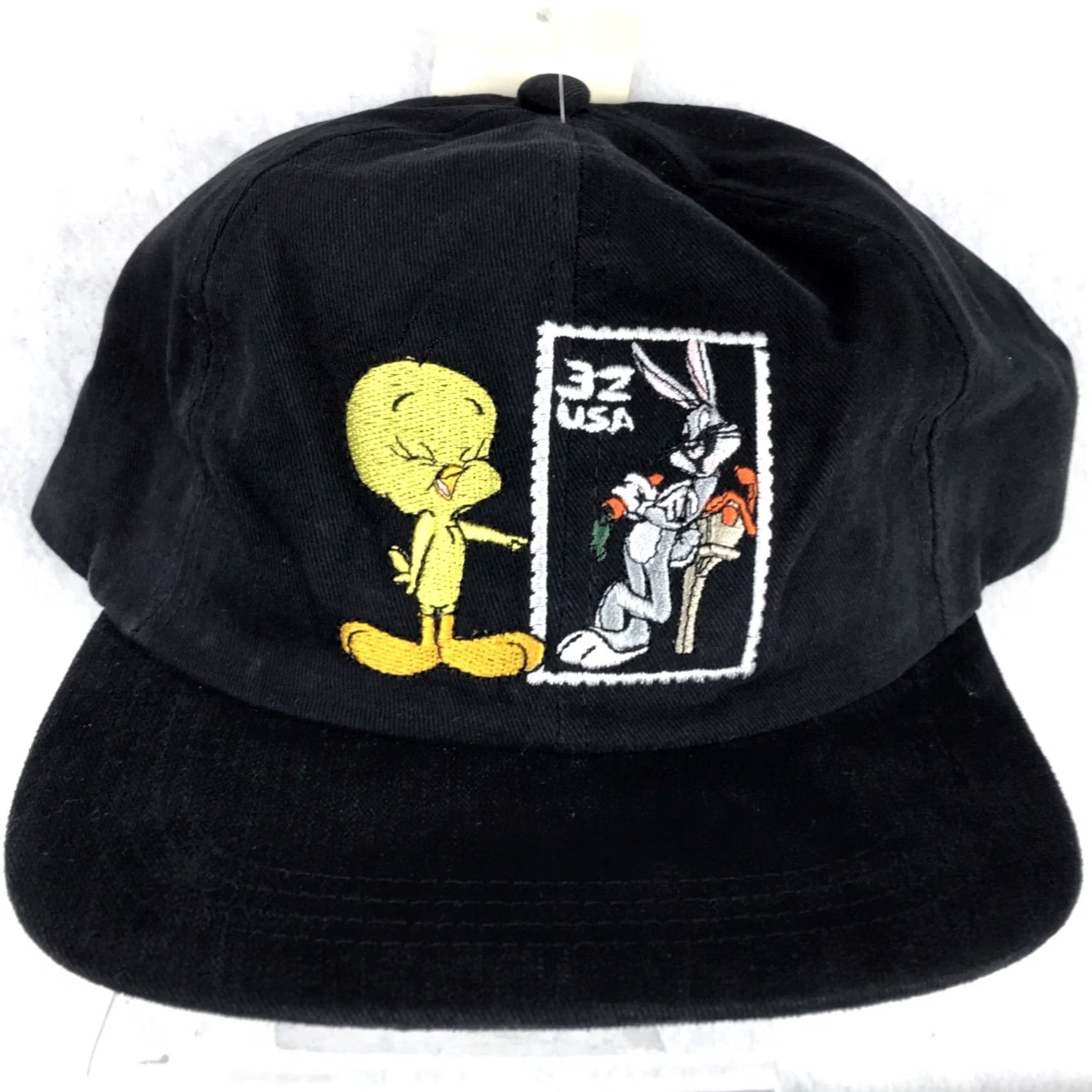 Vintage VINTAGE Warner Bros. Snapback Hat 1997 Looney Tunes Tweety & Bugs Bunny Adjustable Black Unisex Adults 90s 80s Cartoon Stamp Size ONE SIZE - 2 Thumbnail