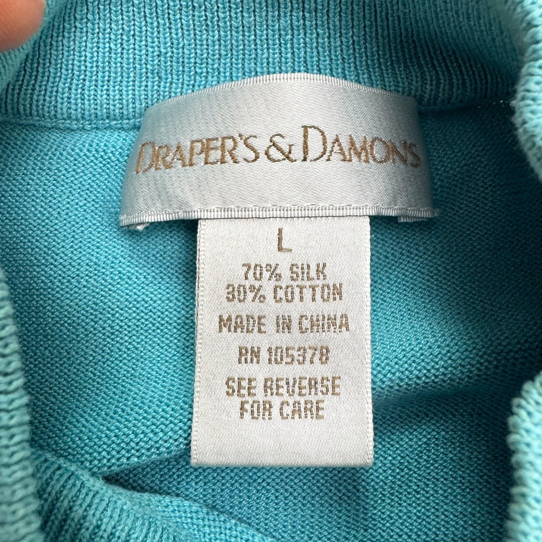 Vintage Draper's & Damon's Mock Neck Pullover Sweater Women L Blue Short Sleeve Knit Cotton Silk Casual Solid Modern Classic Autumn Winter Mens Womens Size L / US 10 / IT 46 - 5 Thumbnail