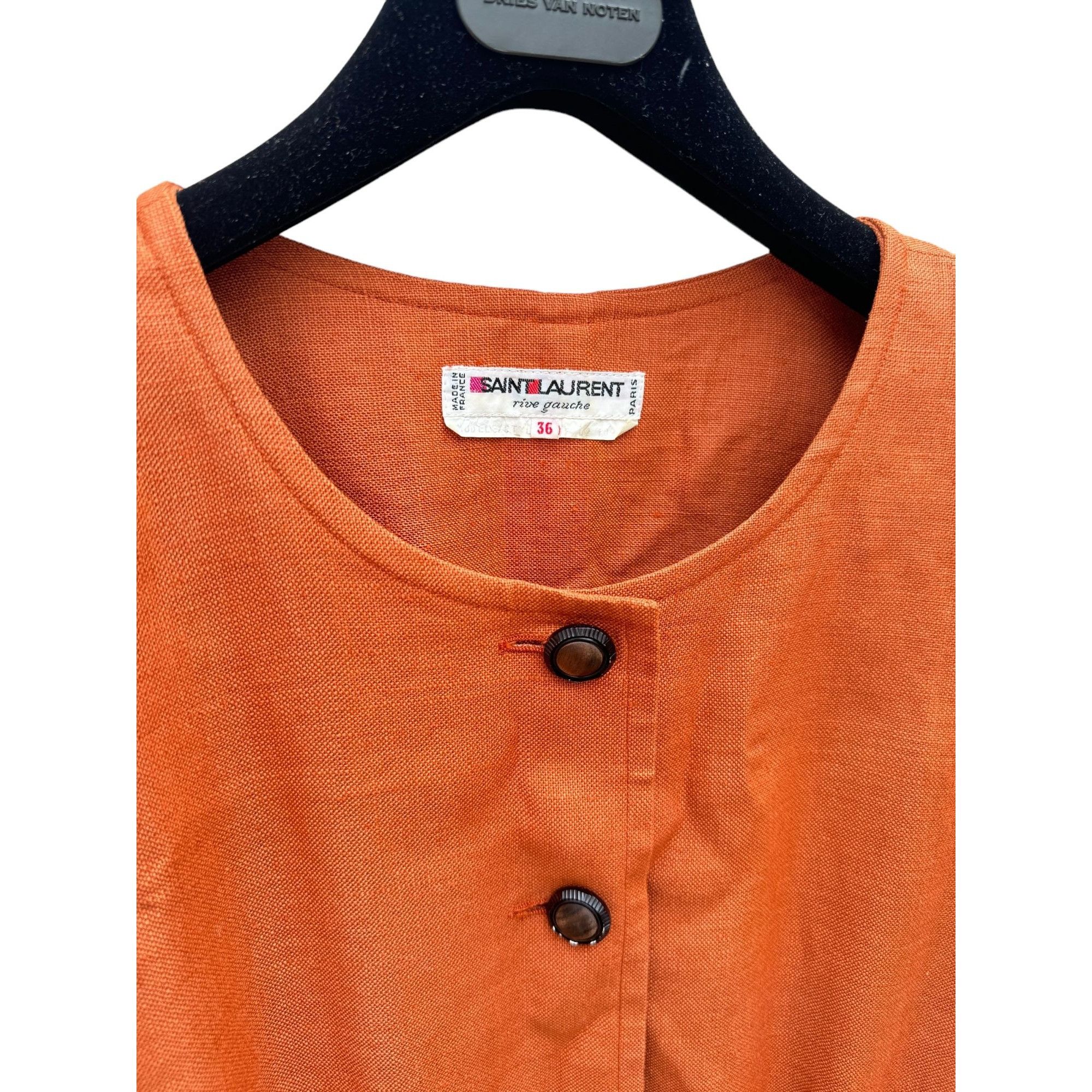 Saint Laurent Paris 1970S Orange Linen Cotton Buttoned Dress Size M / US 6-8 / IT 42-44 - 4 Thumbnail