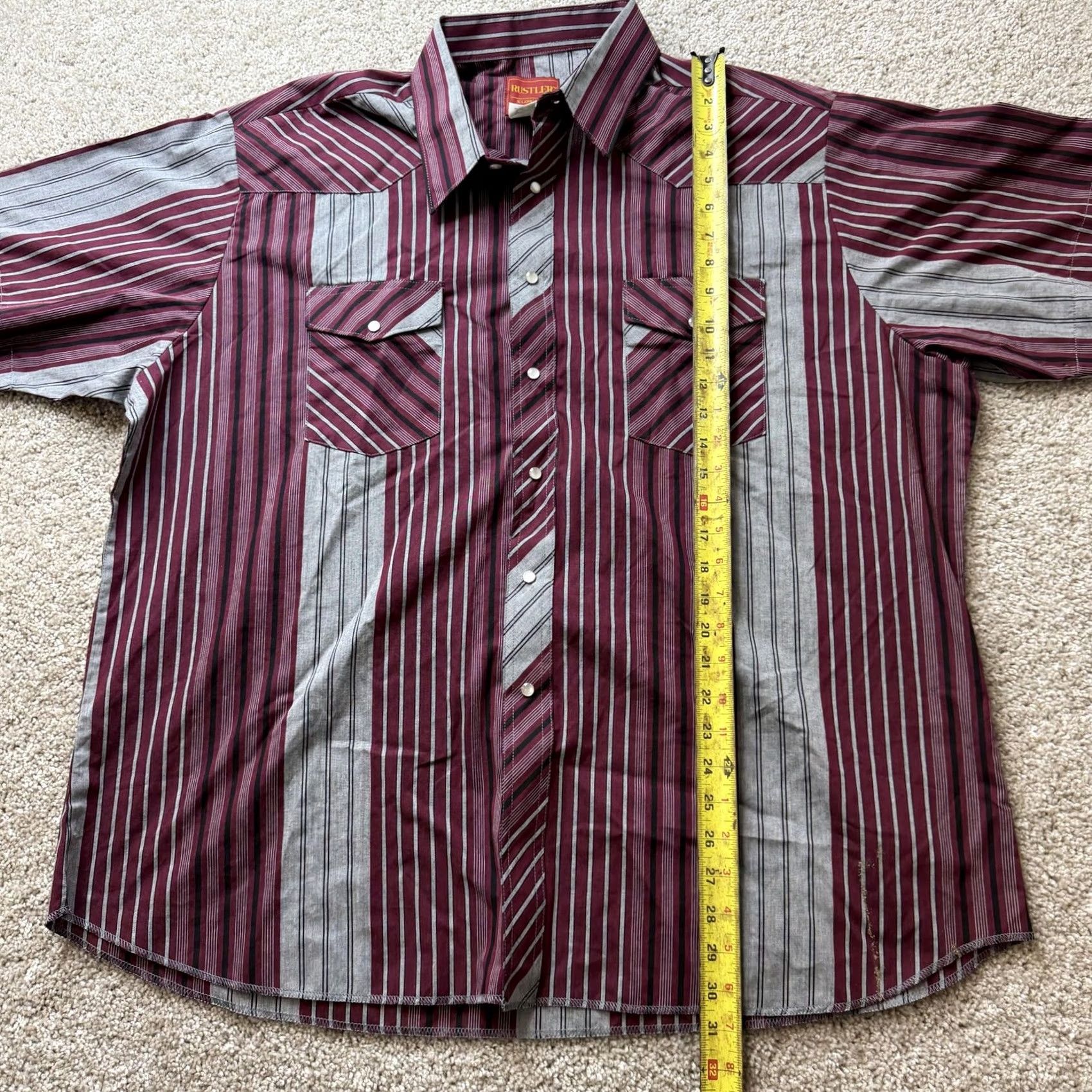 Vintage Rustler Shirt Mens 2XL Red Striped Short Sleeve Western Pearl Snap Button Up Shirt Size US XXL / EU 58 / 5 - 7 Thumbnail