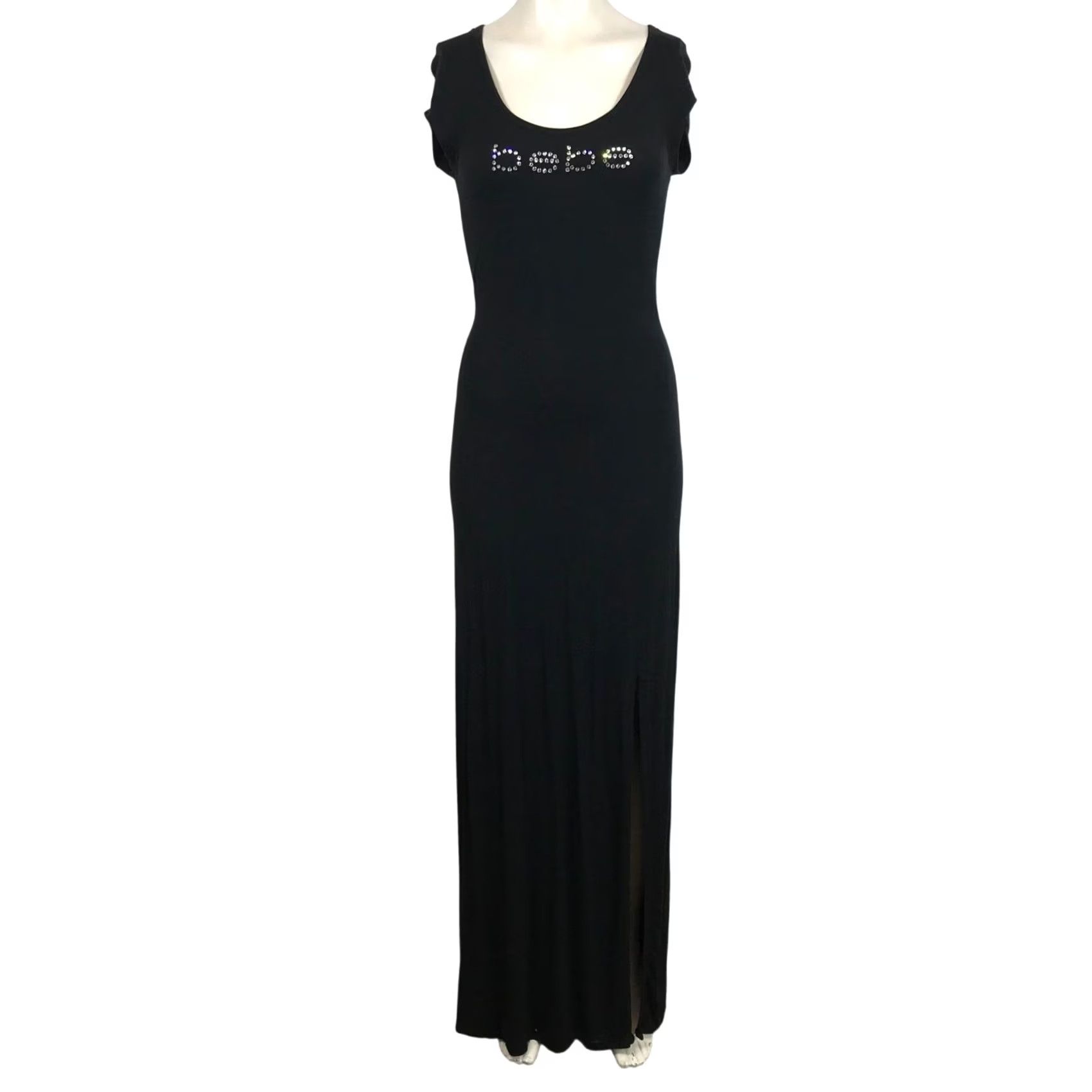 Bebe VINTAGE BEBE Women's XS BLACK Short Sleeve Bling Lace Up Maxi Dress Size 26" / US 2 / IT 38 - 2 Thumbnail