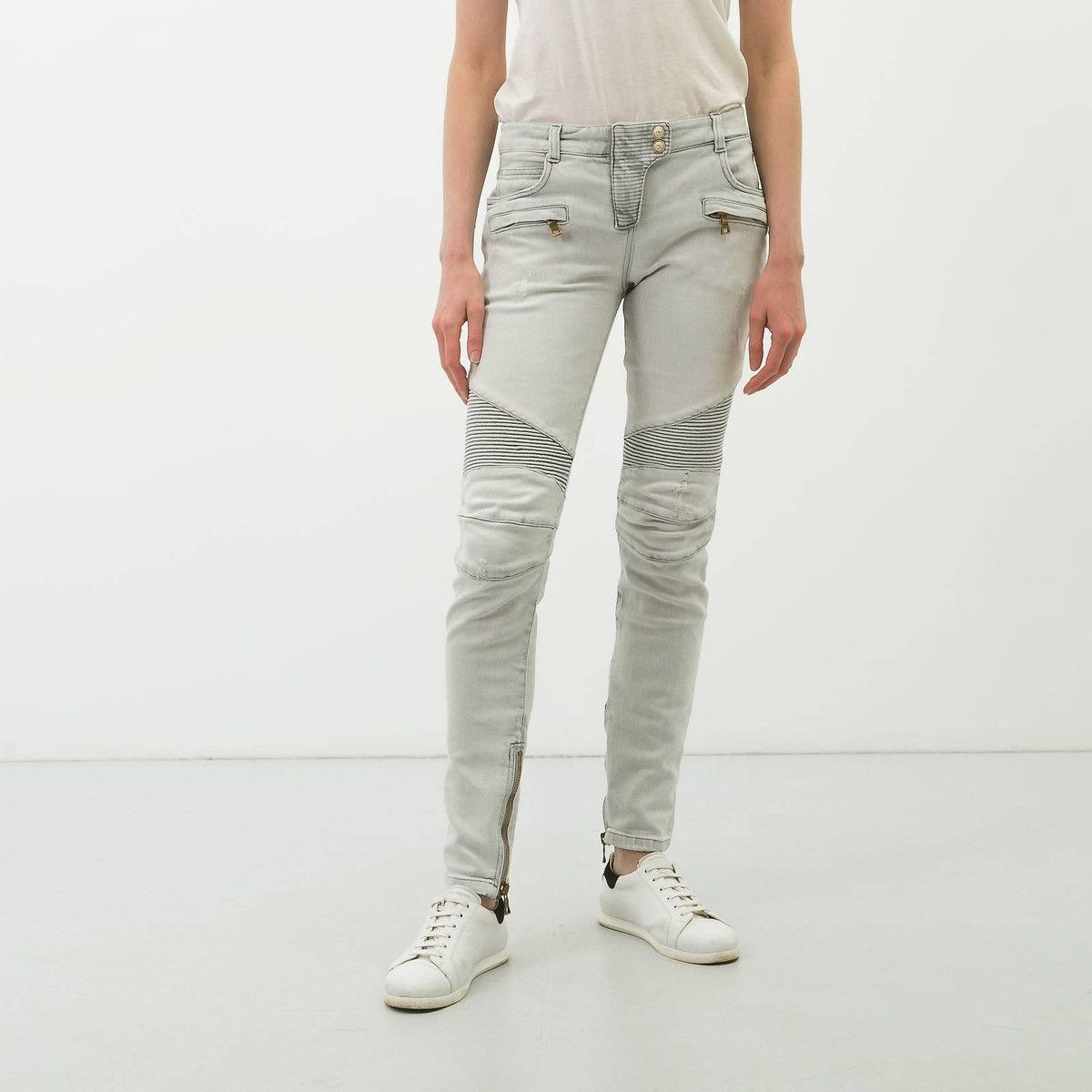 Balmain BALMAIN SS 2014 Zip Biker Jeans Gray Denim Decarnin Runway Size US 28 / EU 44 - 4 Thumbnail
