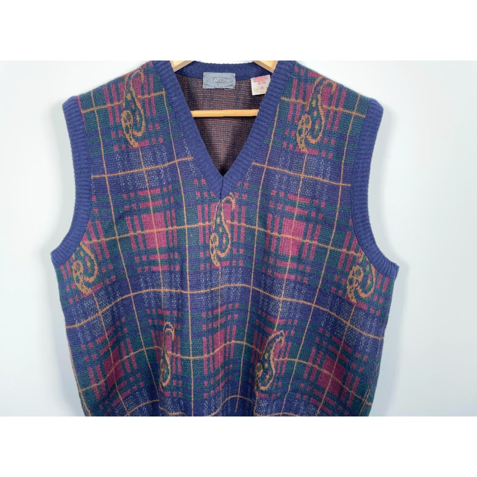 Vintage VINTAGE Eaton Plaid Paisley Sweater Vest Men XL Blue Italy Knit Wool Blend Size US XL / EU 56 / 4 - 4 Thumbnail