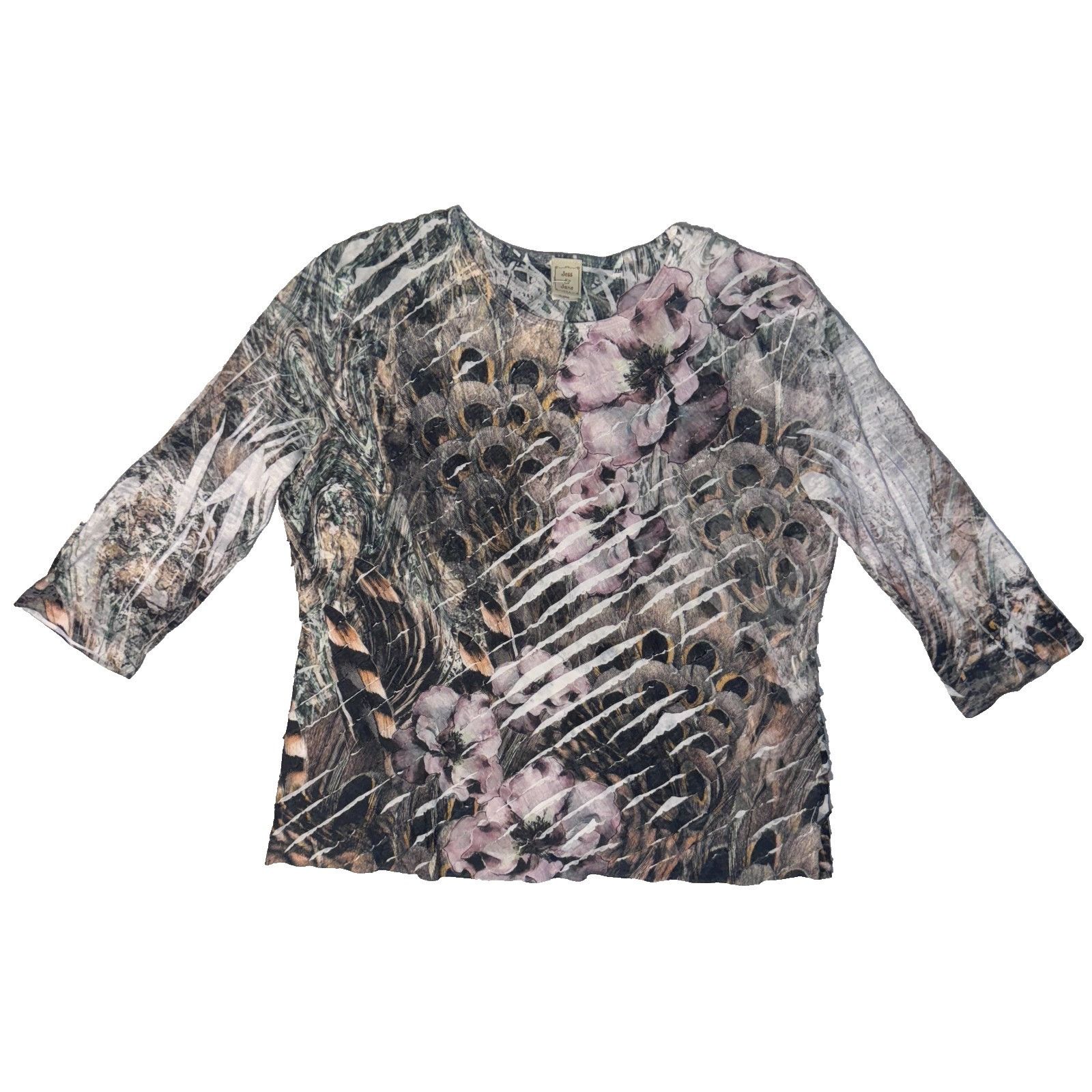 Other Jess & Janes Peacock Floral Ruffle Long Sleeve Top - XL Str Size XL / US 12-14 / IT 48-50 - 1 Thumbnail