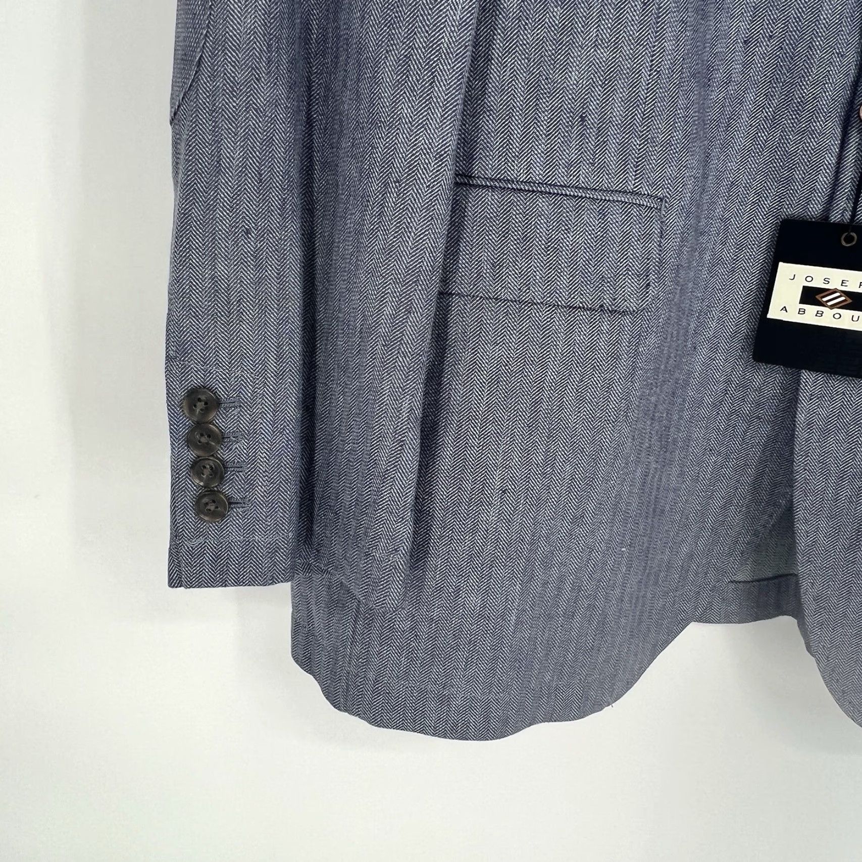 Joseph Abboud Abboud Herringbone Unconstructed Linen Cotton Elbow Patch XL Blazer Sport Coat Men Slim Notch Lapel Two-Button Front Jacket Size 46R - 5 Thumbnail