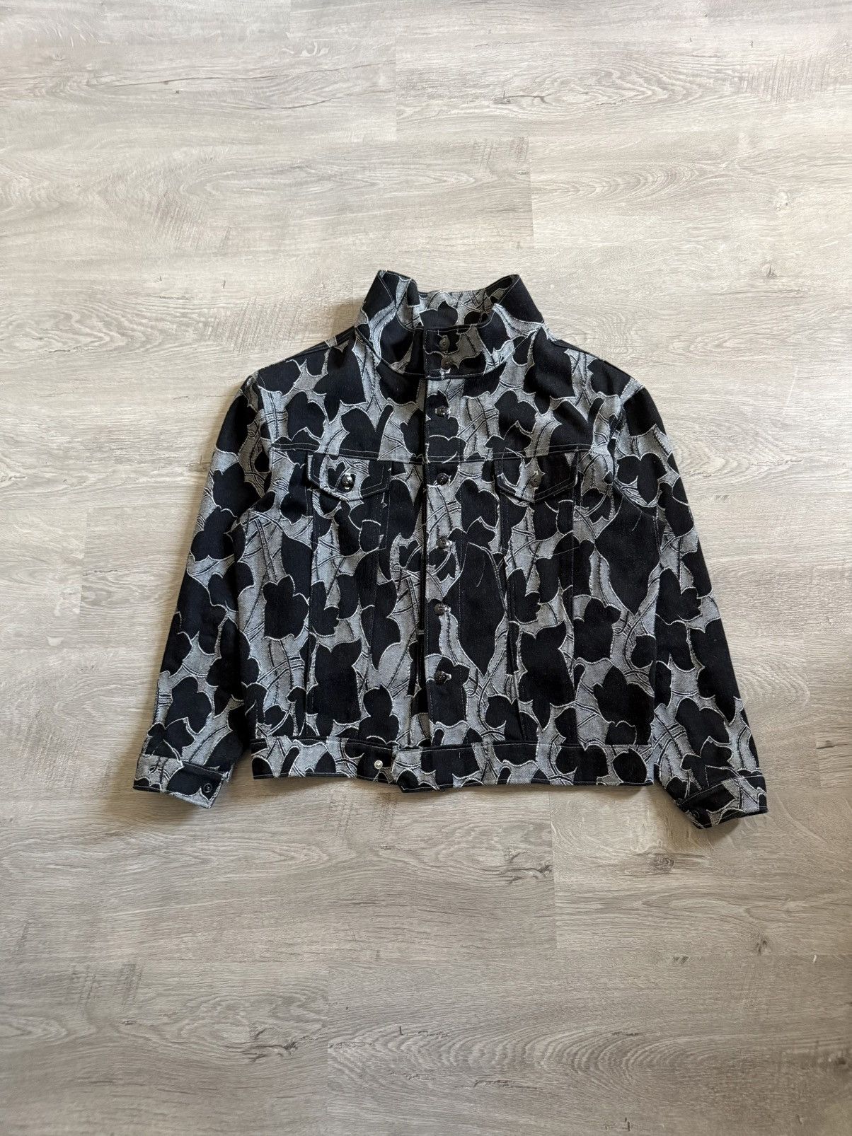 Handmade Denim Jacket Floral Jaquard Pattern Size US M / EU 48-50 / 2 - 1 Thumbnail