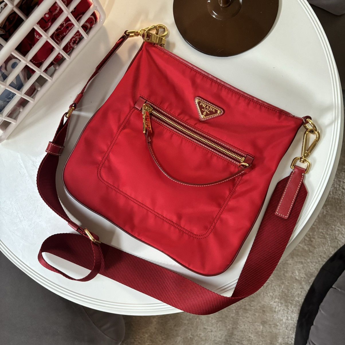 Prada Prada Red/Gold Nylon Crossbody Bag Size ONE SIZE - 1 Thumbnail