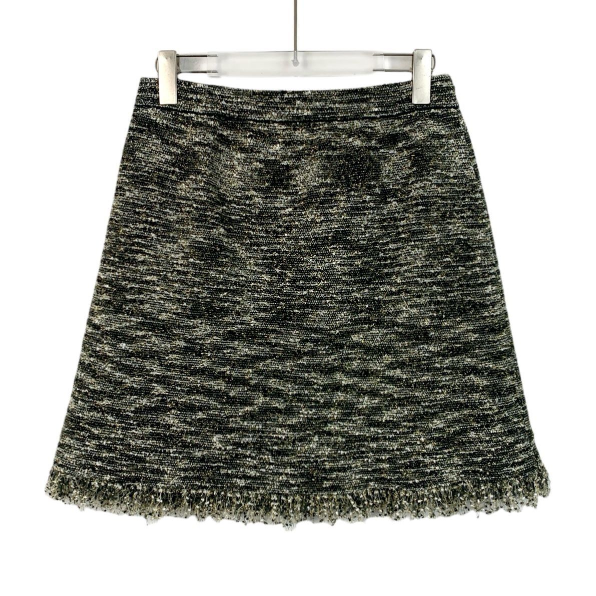 Chanel Chanel Womens Tweed Fringe Gold & Black A-Line Skirt Size 40 Size 40" / US 18 - 8 Thumbnail