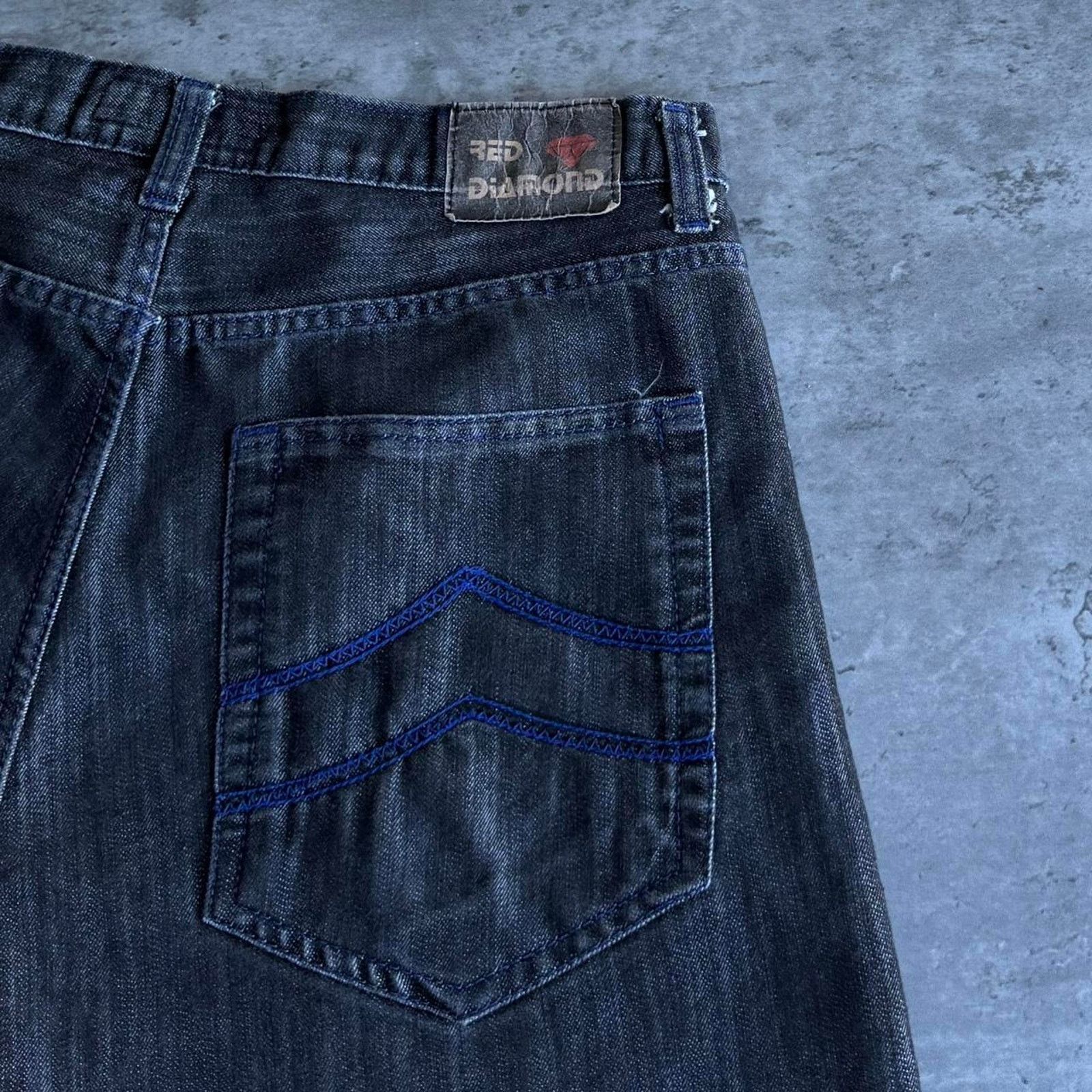 Japanese Brand × Southpole × Vintage Vintage Y2K Red Diamond Embroidered Baggy Opium Denim Jeans Size US 37 - 3 Thumbnail