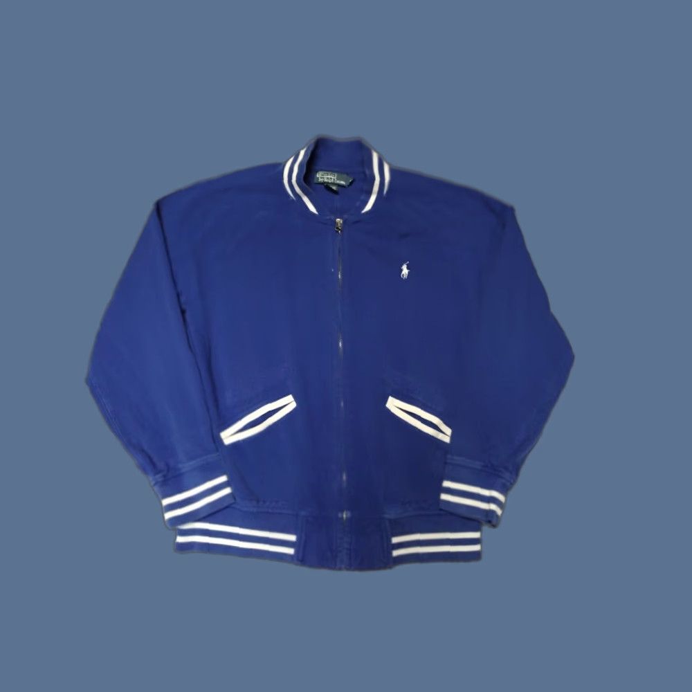 VINTAGE Polo Ralph Lauren Striped Full Zip Jacket Sweater L Classic Unisex Adults Blue 90s Theme Mens Womens