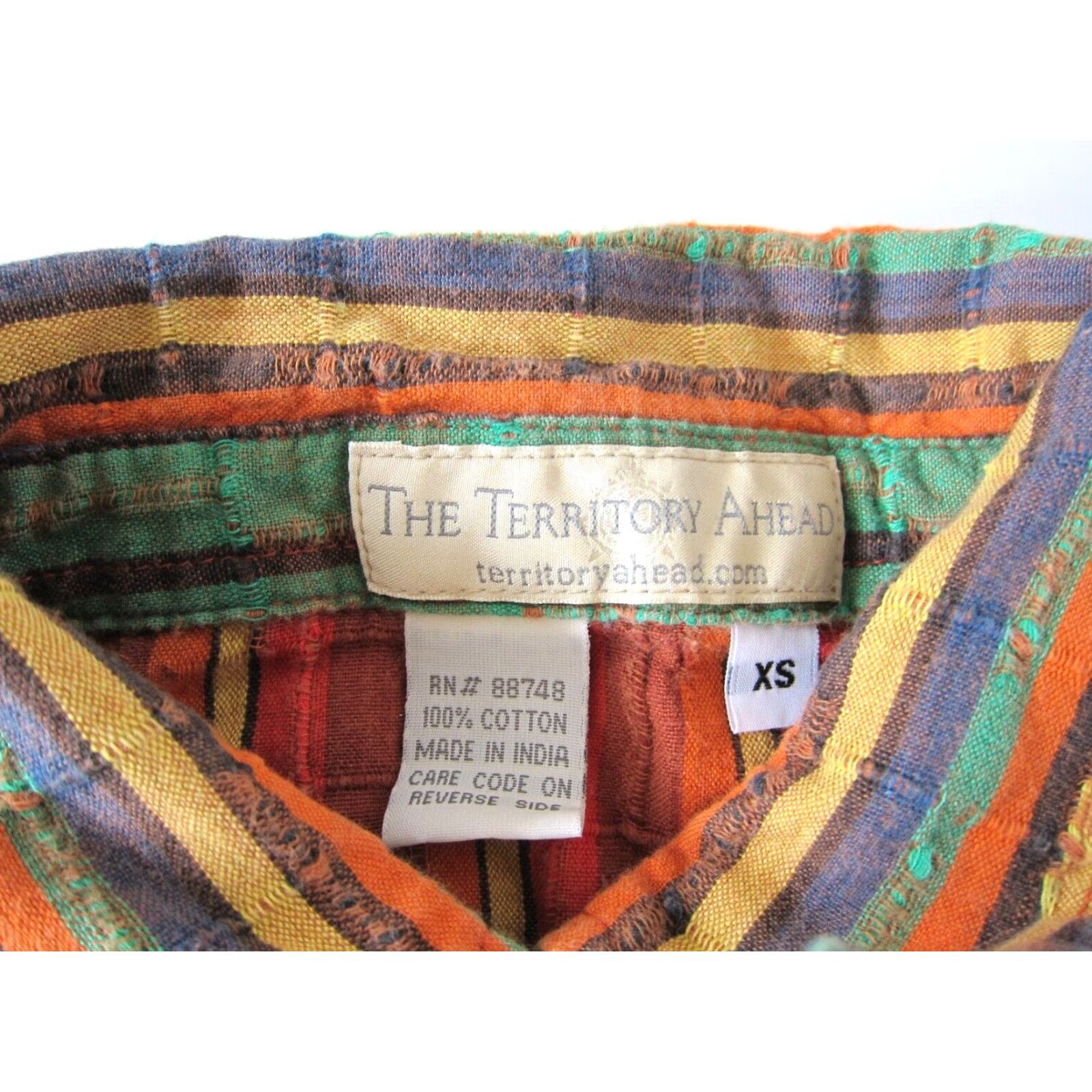 The Territory Ahead VINTAGE Territory Ahead Blouse Shirt XS Sleeveless Stripe 100% Cotton Orange Green Yellow Womens Size XS / US 0-2 / IT 36-38 - 5 Thumbnail