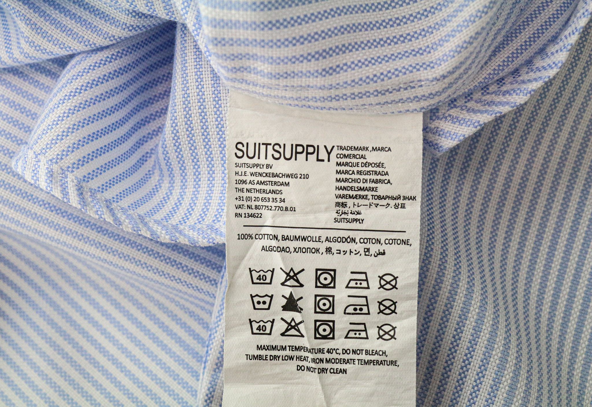 Suitsupply 37/14 1/2 Extra Slim Blue Cotton Striped Shirt 79086 Size 38R - 6 Thumbnail