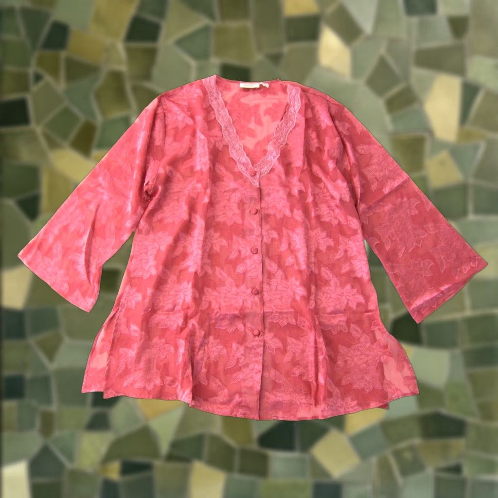Victoria's Secret Vtg Victoria's Secret Pink Satin Floral Button Down Long Sleeve Nightgown M/L Size M / US 6-8 / IT 42-44 - 1 Thumbnail