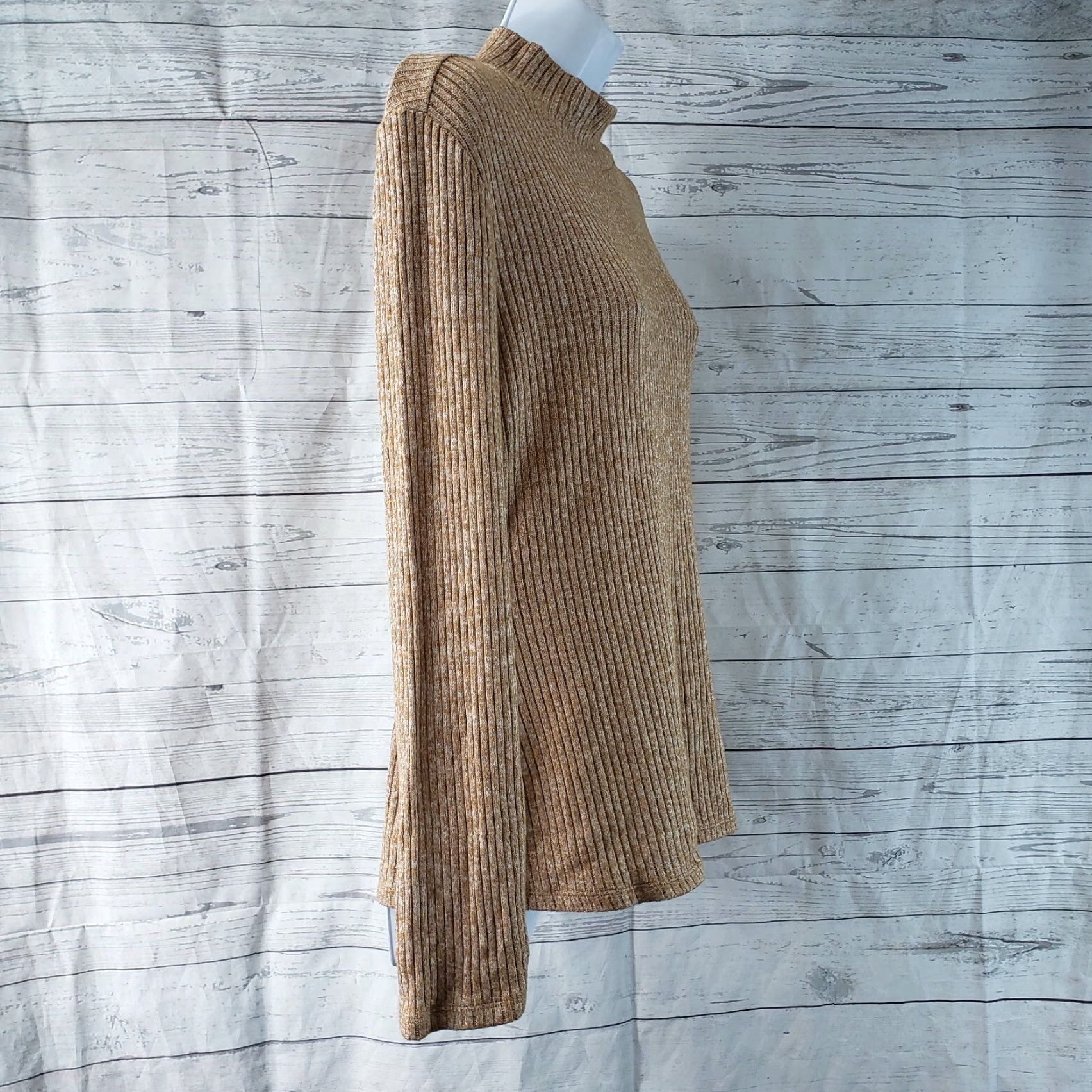 Vintage VINTAGE 41Hawthorn Womens Ribbed Sweater Sz Large Brown Mock Neck Long Sleeve Pullover 48% Rayon 48% Polyester 4% Spandex Womens Size L / US 10 / IT 46 - 3 Thumbnail