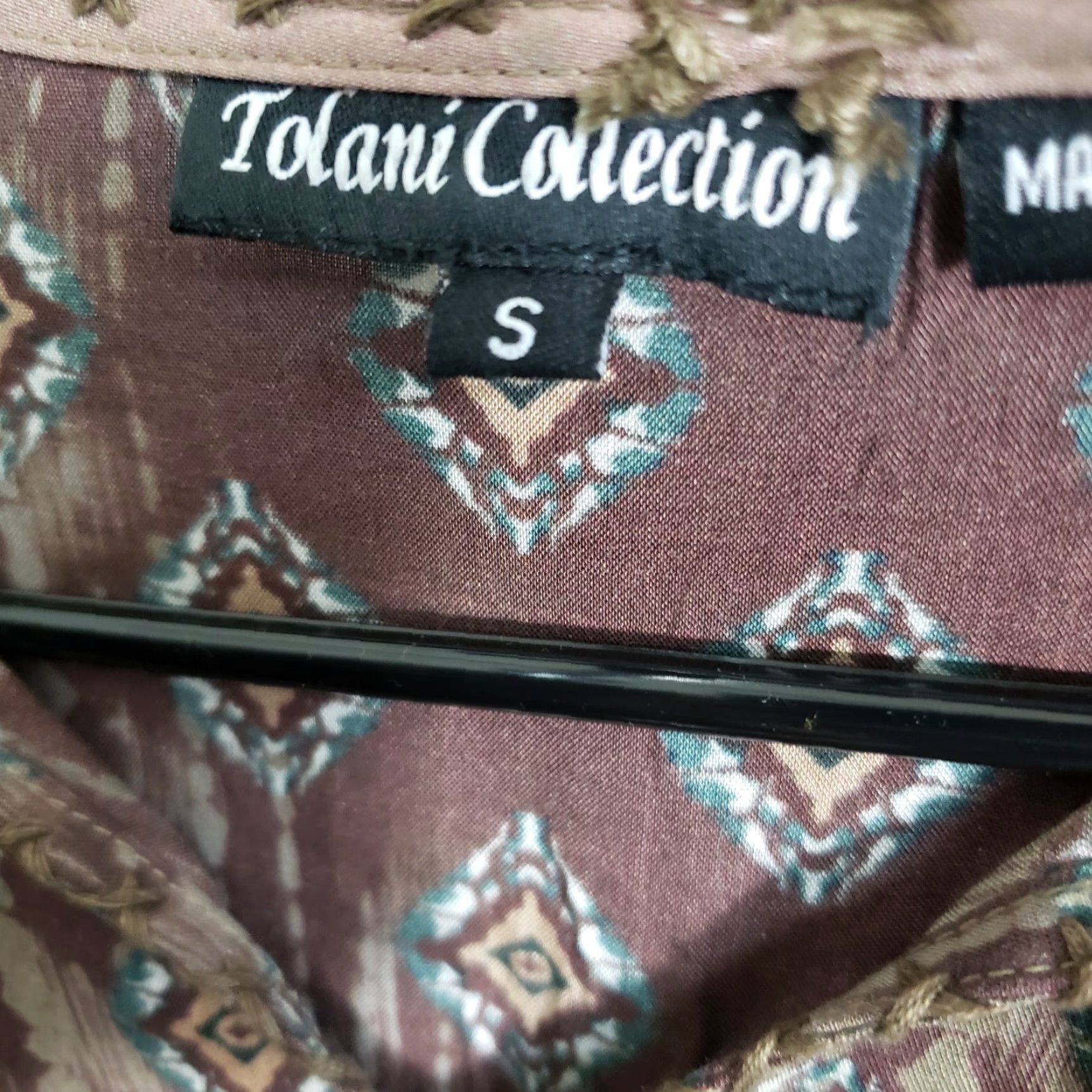 IOLANI Tolani Collection Womens Top Blouse Sz S Brown Blue Floral Long Sleeve V-Neck Tassels Size S / US 4 / IT 40 - 5 Thumbnail