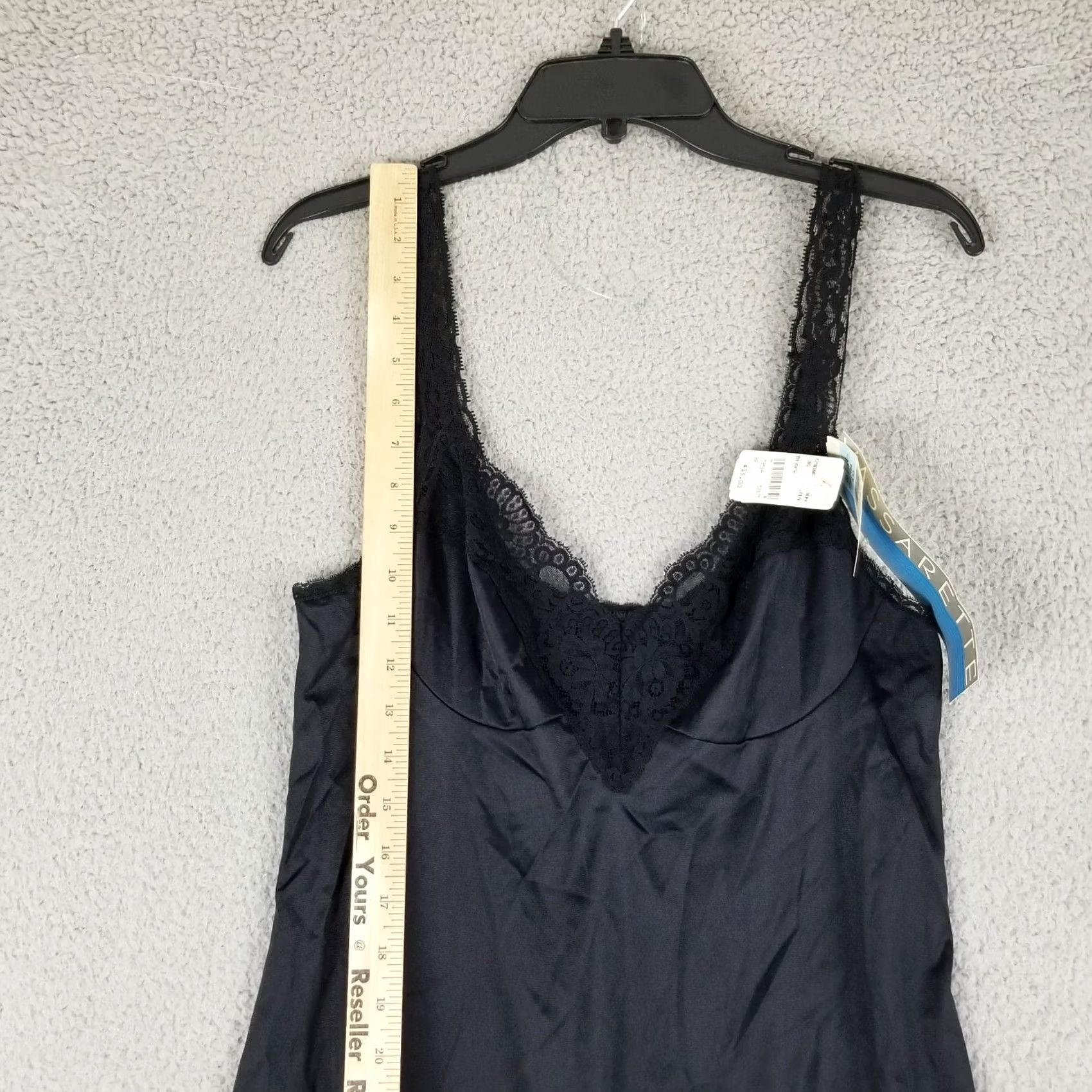 Vintage VINTAGE Vassarette Slip Shirt NYLON 36 F Black Sheer Chiffon Lace Trim NWT USA 1980s Womens Size ONE SIZE - 4 Thumbnail