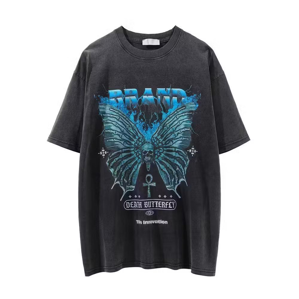 image of Vintage Skull Demon Print Short Sleeve T-Shirt in Black, Men's (Size Large)