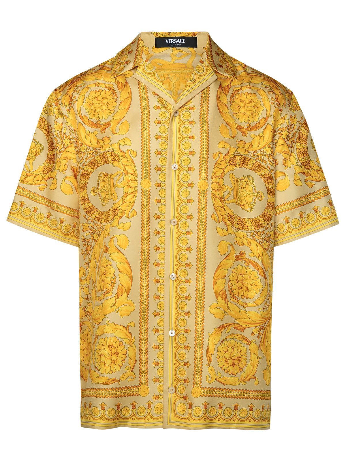 image of Versace 'barocco' Gold Silk Shirt, Men's (Size Medium)