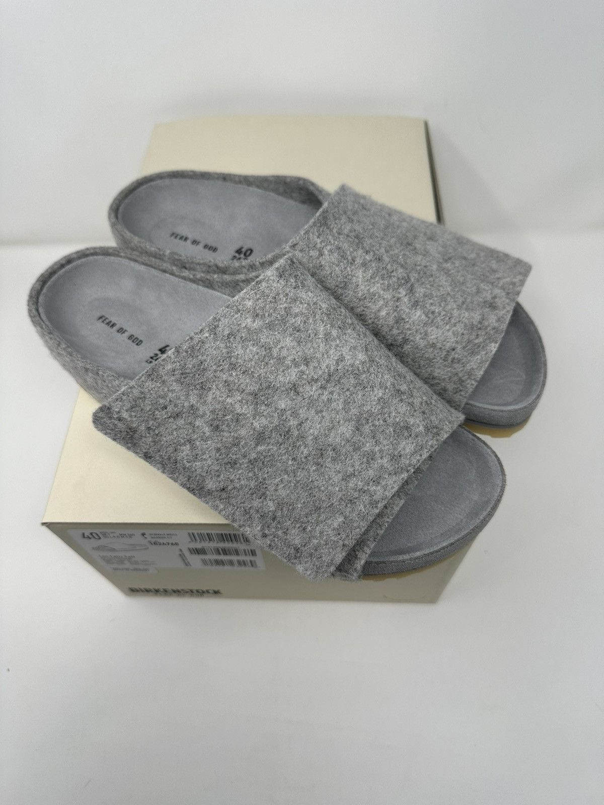 image of Birkenstock x Fear Of God Los Feliz Felt Cement Melange Size 40 Shoes in Grey, Men's