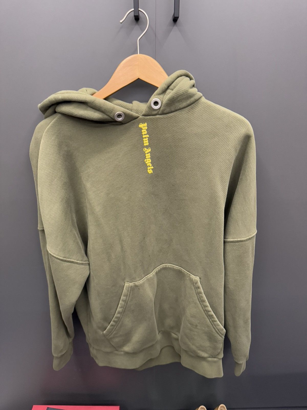 Palm Angels Palm Angels Vertical Logo Hoodie Olive Green / Yellow Size US M / EU 48-50 / 2 - 1 Thumbnail