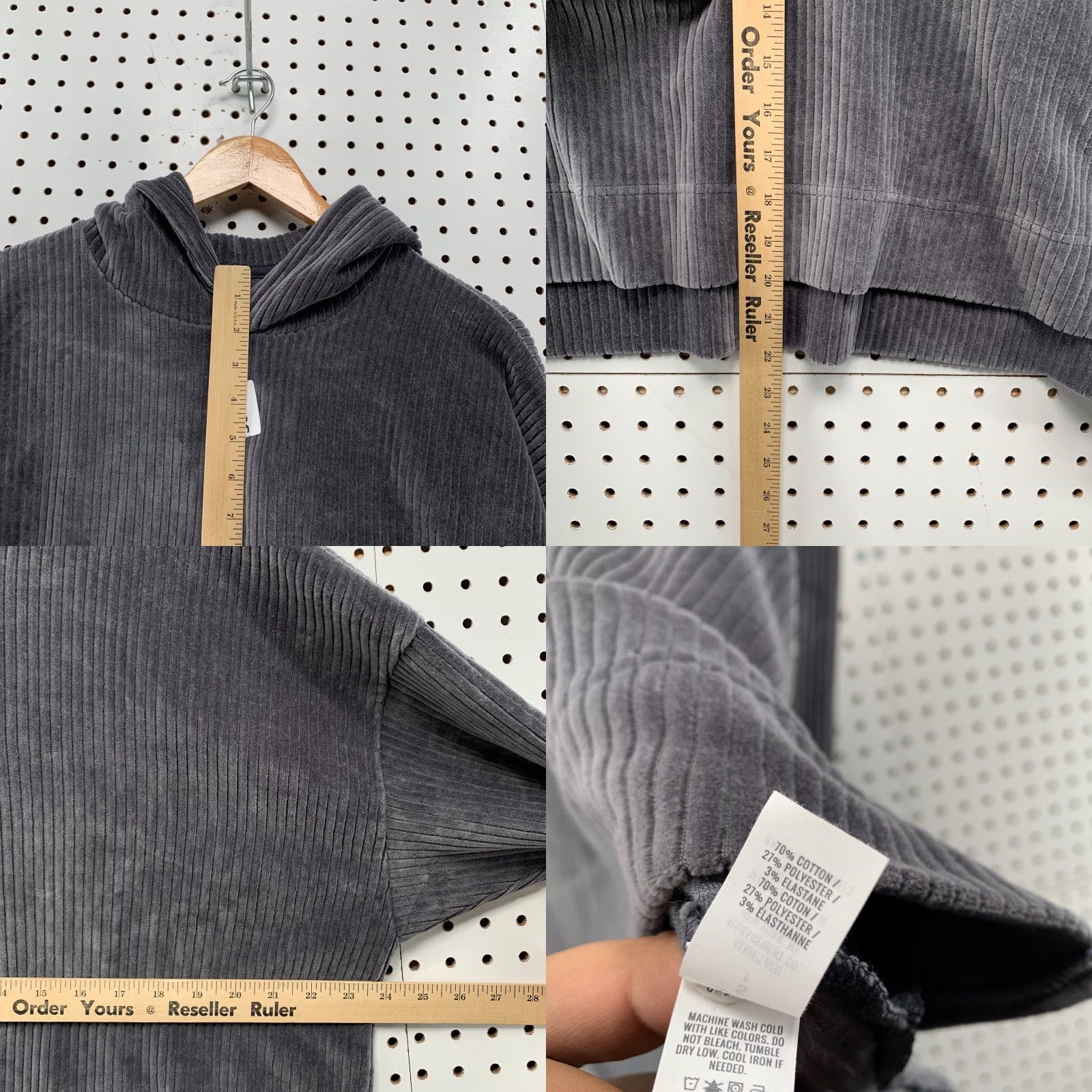 Vintage Aerie Corduroy Hoodie Sweatshirt Gray Womens Small Long Sleeve Pullover 24x22 Size S / US 4 / IT 40 - 8 Thumbnail