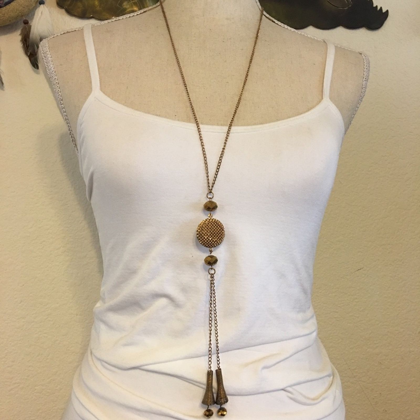 Vintage Vintage gold tone dangle horn bead necklace Size ONE SIZE - 3 Thumbnail