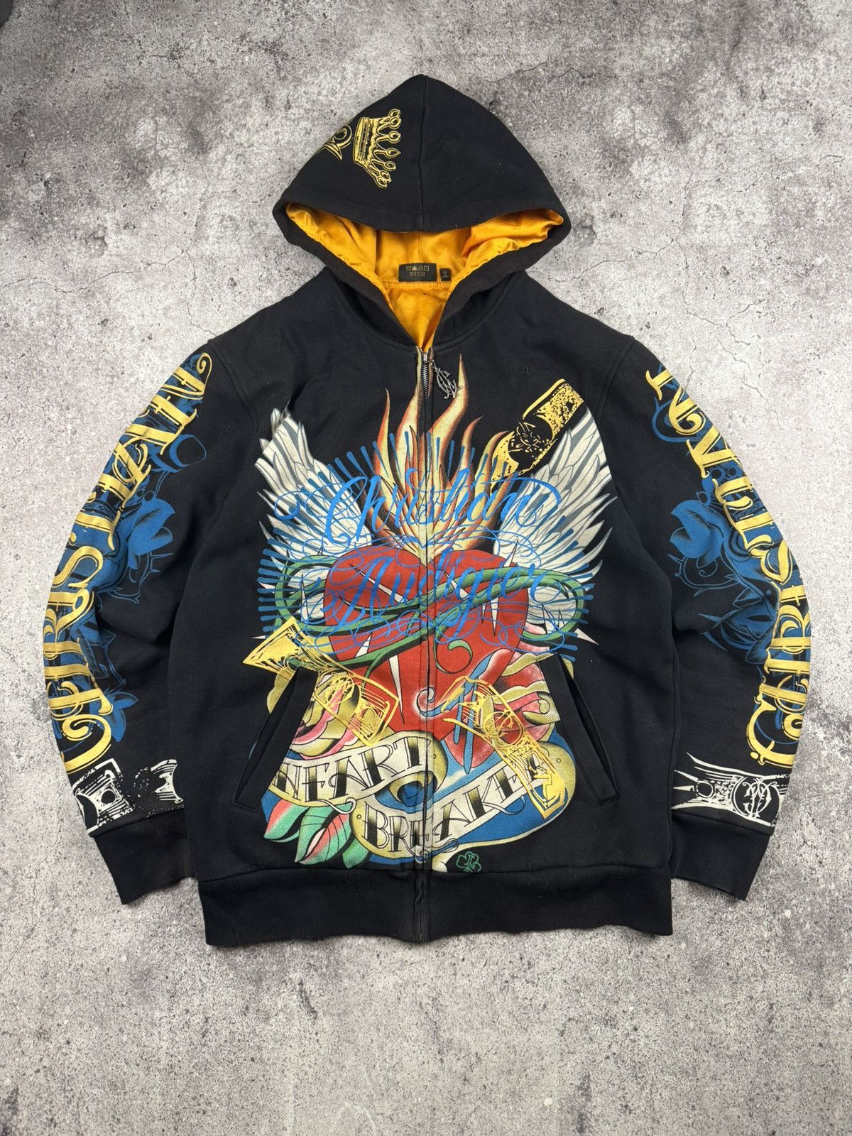 00s CHRISTIAN AUDIGIER リバーシブルパーカー Y2K Christian Audigier × Ed Hardy Y2K Christian Audigier