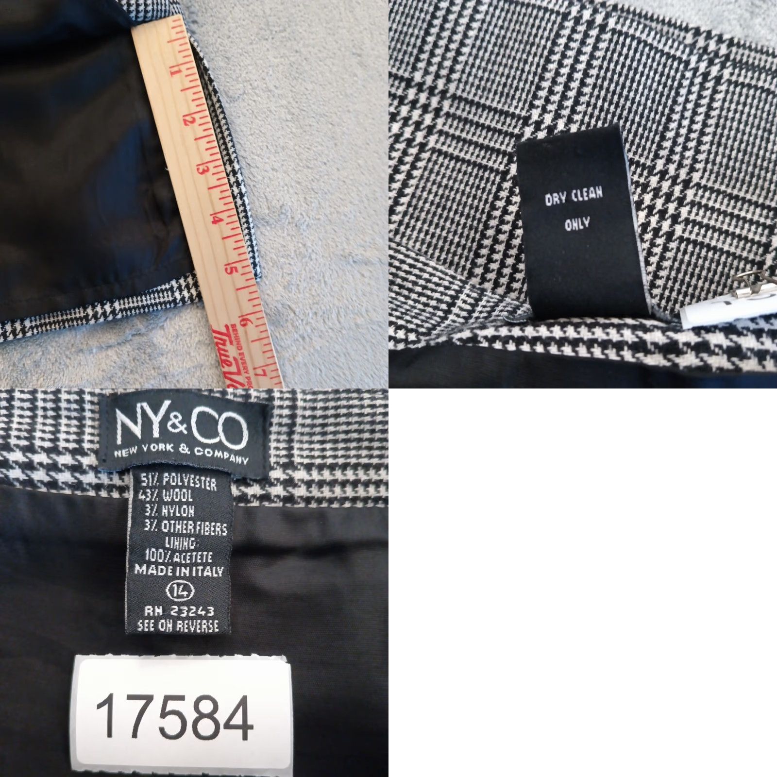 Vintage NY&CO Skirt Short Black Plaid Wool Blend Pencil Lined Slits 14 Womens Regular Wool Nylon Polyester Dry Clean Only Size 36" / US 14 / IT 50 - 8 Thumbnail