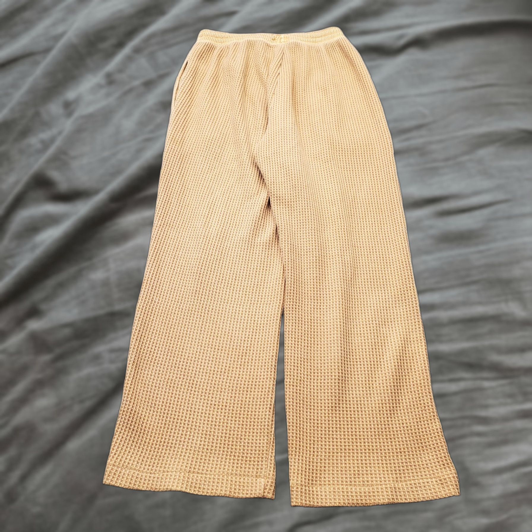 Vintage Aerie Womens XS Tan Waffle Knit Thermal Lounge Pants Wide Leg Elastic Waist Pockets Casual Size 26" / US 2 / IT 38 - 1 Thumbnail