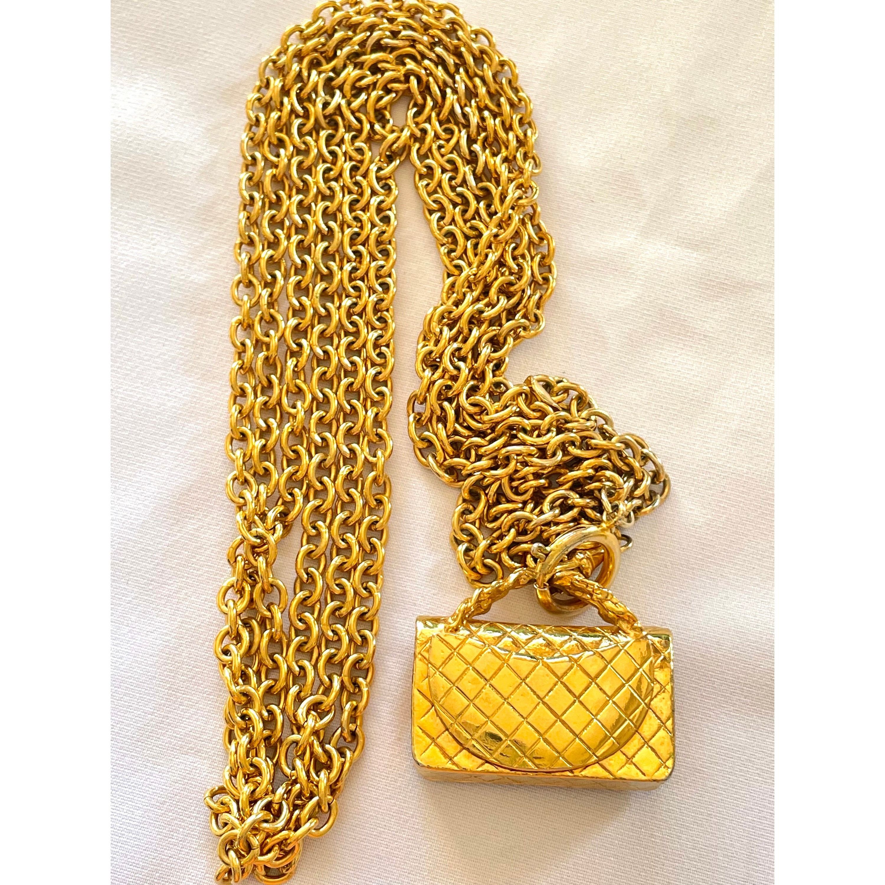Chanel Vintage CHANEL golden triple chain necklace with bag top Size ONE SIZE - 5 Thumbnail