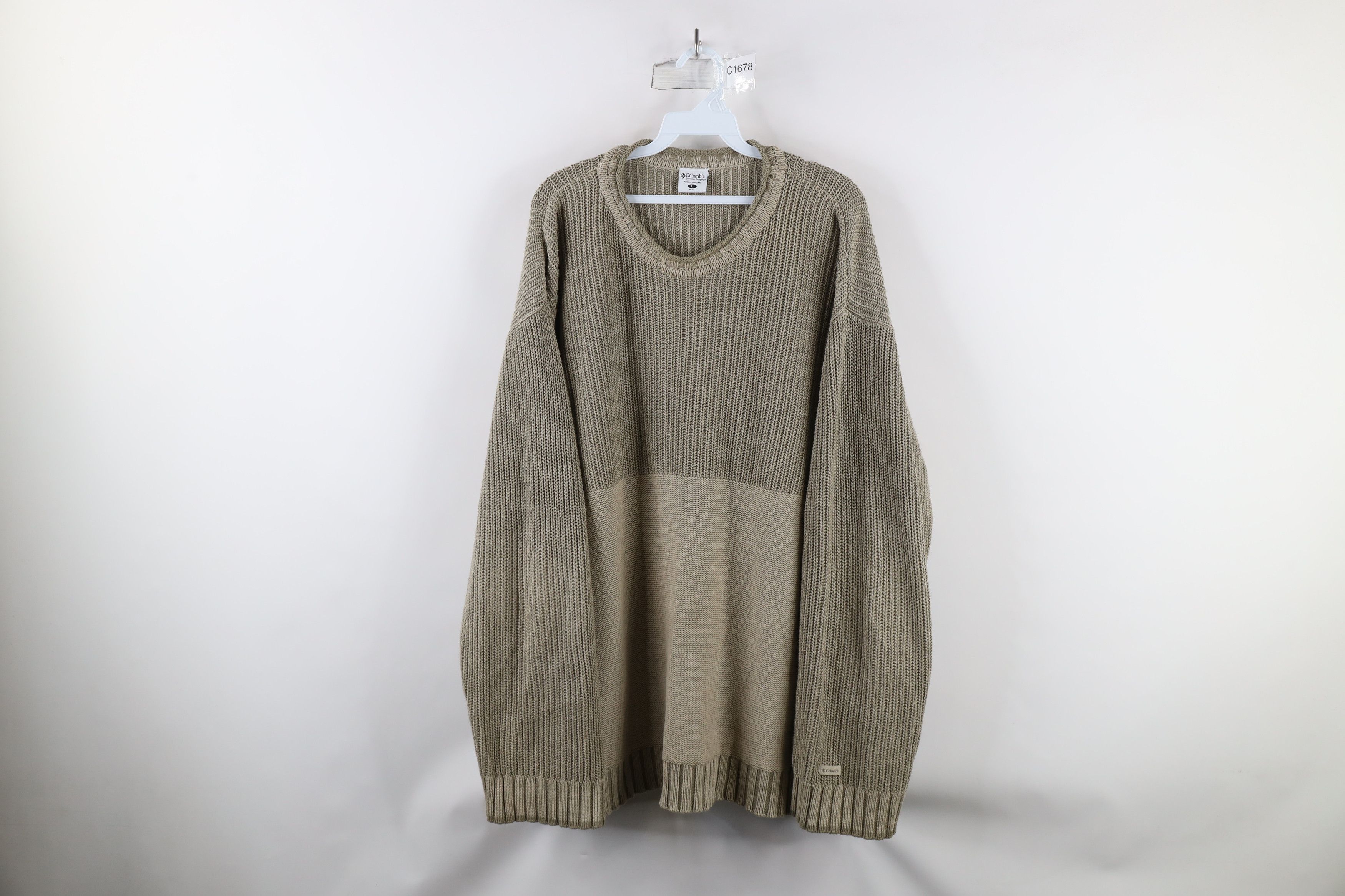 Vintage 90s Columbia Marled Cotton Ribbed Knit Sweater Beige