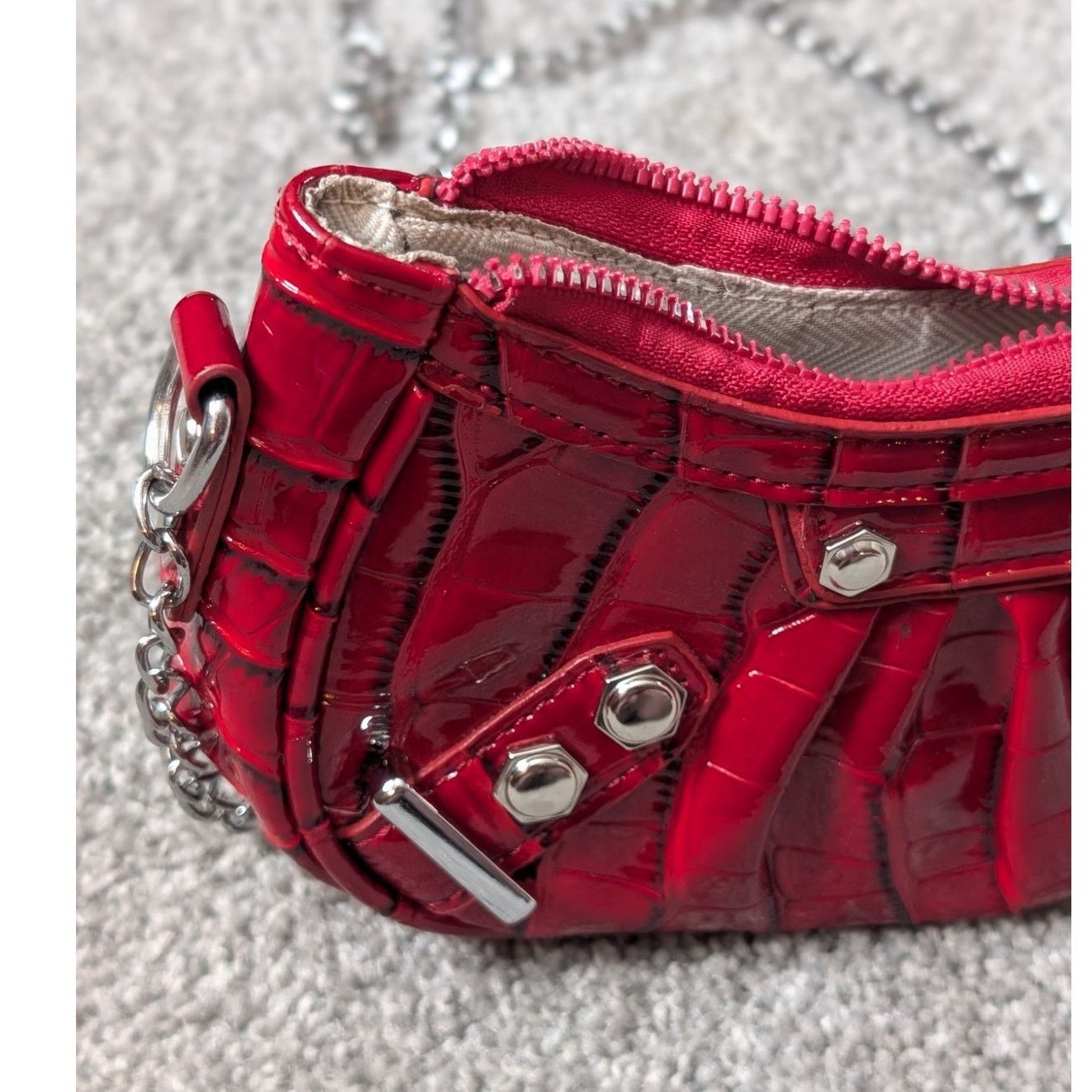 Shein Red Faux Leather Grunge Y2K Shoulder Bag by SHEIN Size ONE SIZE - 7 Thumbnail