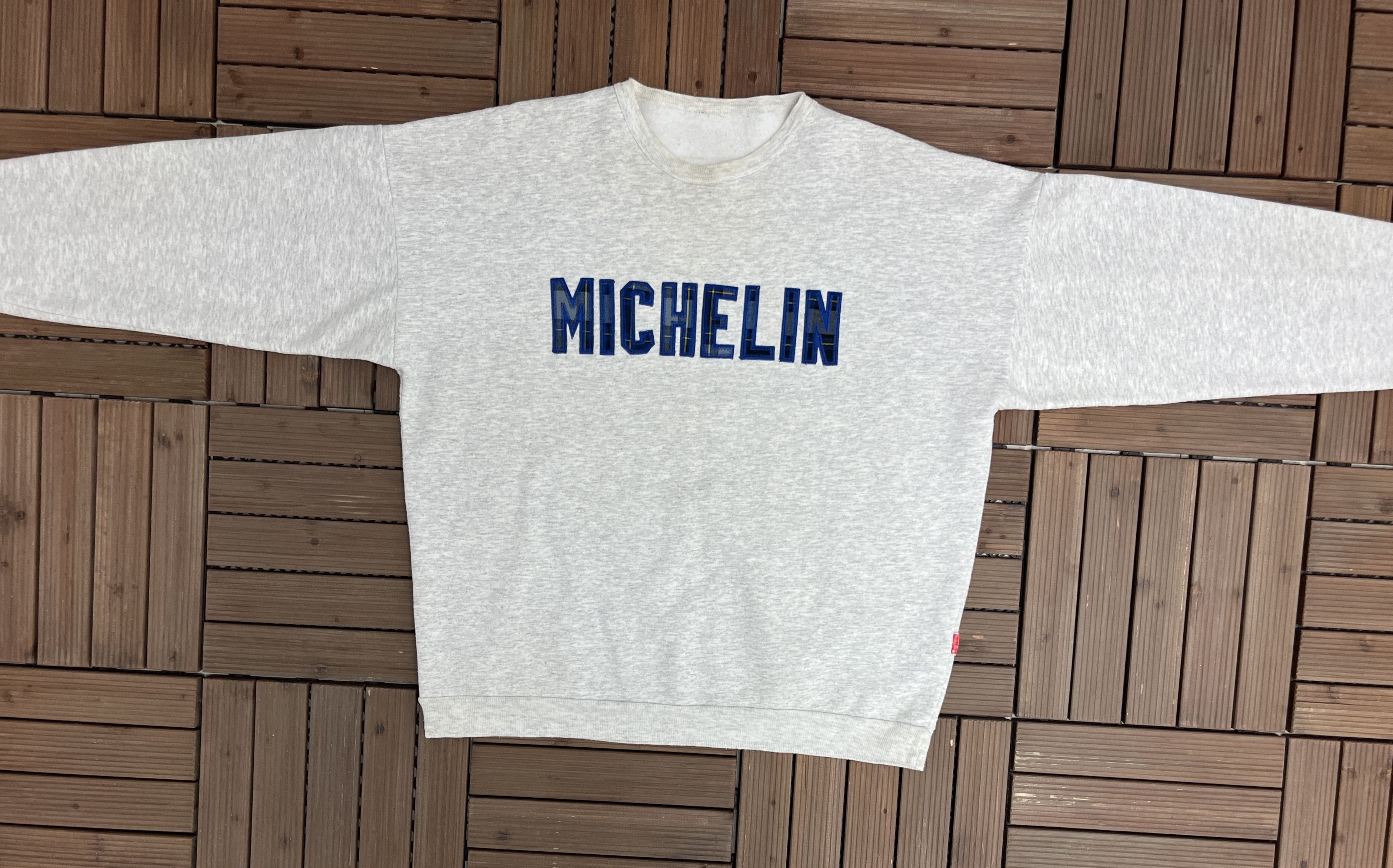Vintage Michelin Plaid Stitched Vintage Grey Crewneck Sweater Size US XL / EU 56 / 4 - 5 Thumbnail